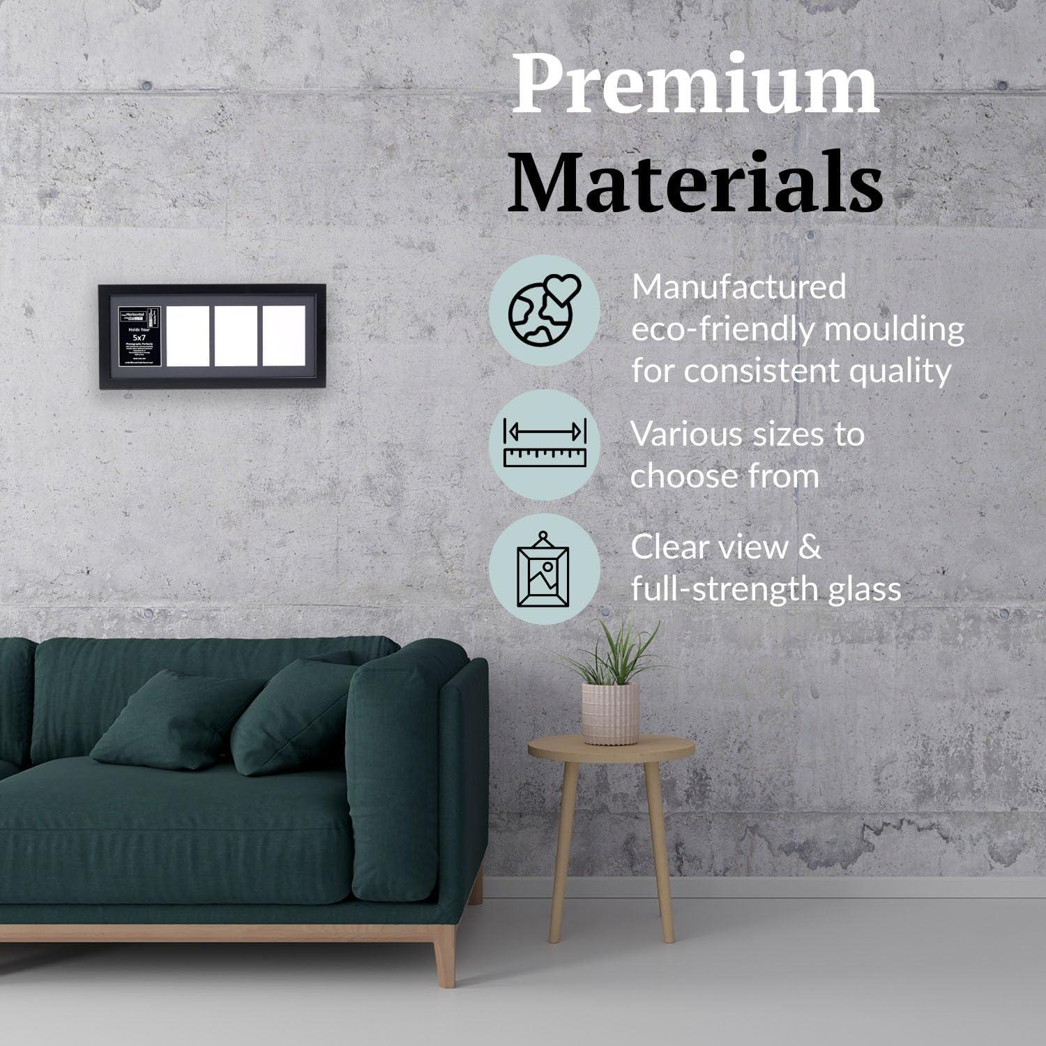 Creative Letter Art - 4 Opening 5x7 Black Picture Frame with 10x24-inch Black Mat Collage including Full Strength Glass, Alphabet Photography