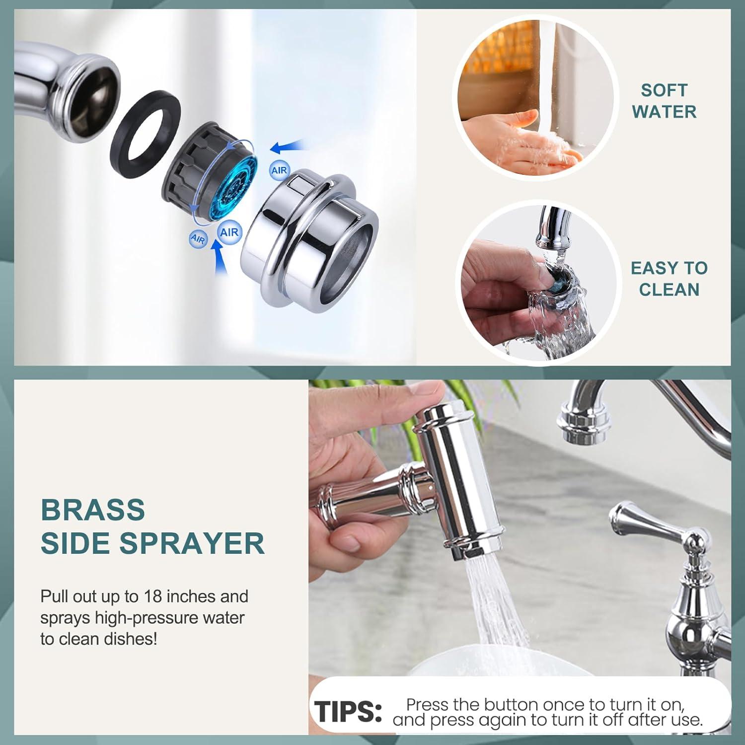 Polished Chrome Bridge Faucet with Side Sprayer