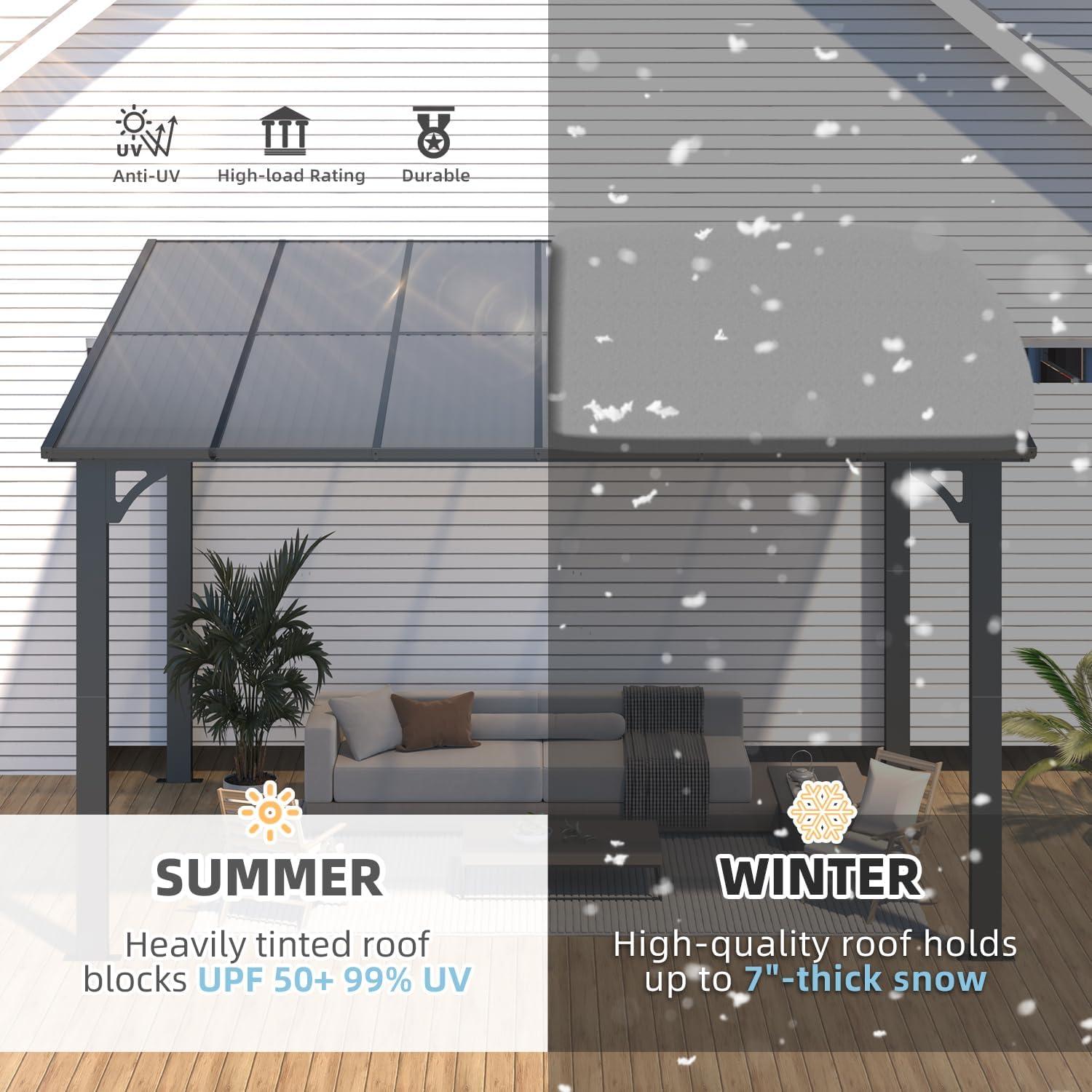 AECOJOY Wall Mounted Gazebos Pergola Gazebo Awnings for Backyard 12'×8' - Dark Grey