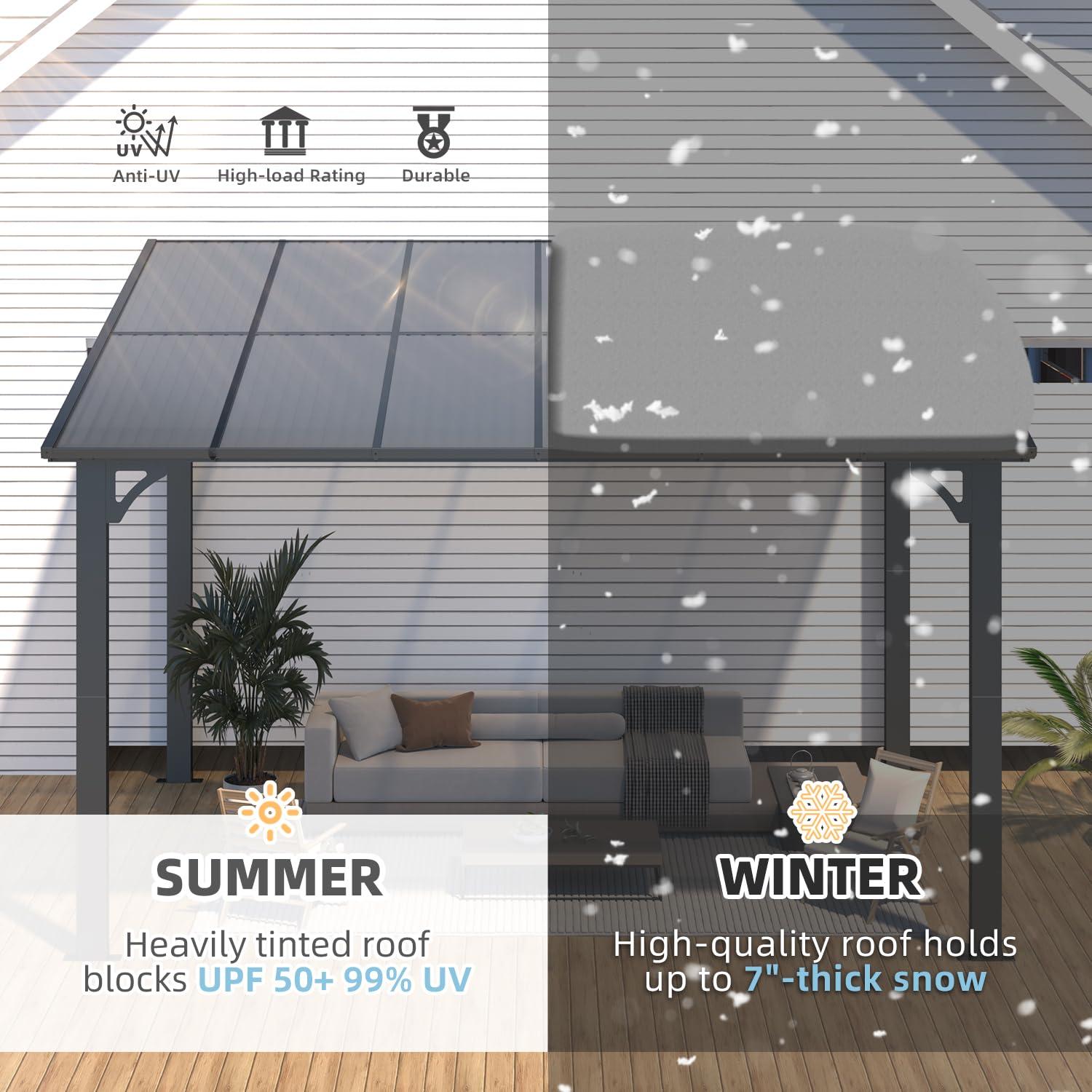 AECOJOY Wall Mounted Gazebos Pergola Gazebo Awnings for Backyard 12'×8' - Dark Grey