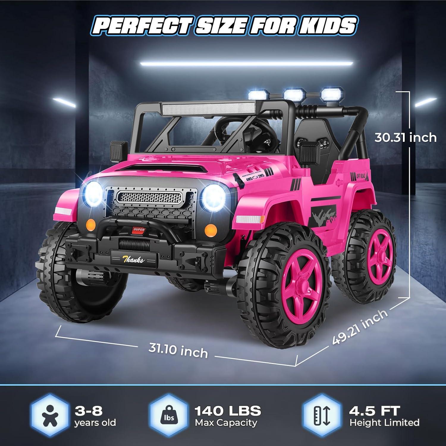 Ancheer Alex 24V 4WD//2WD Ride On Jeep Truck,2 Seater Kids UTV With 4X200w Powerful Engine,Remote Control,Bluetooth,20 Wide Seat,Vehicles for Kids Toddlers