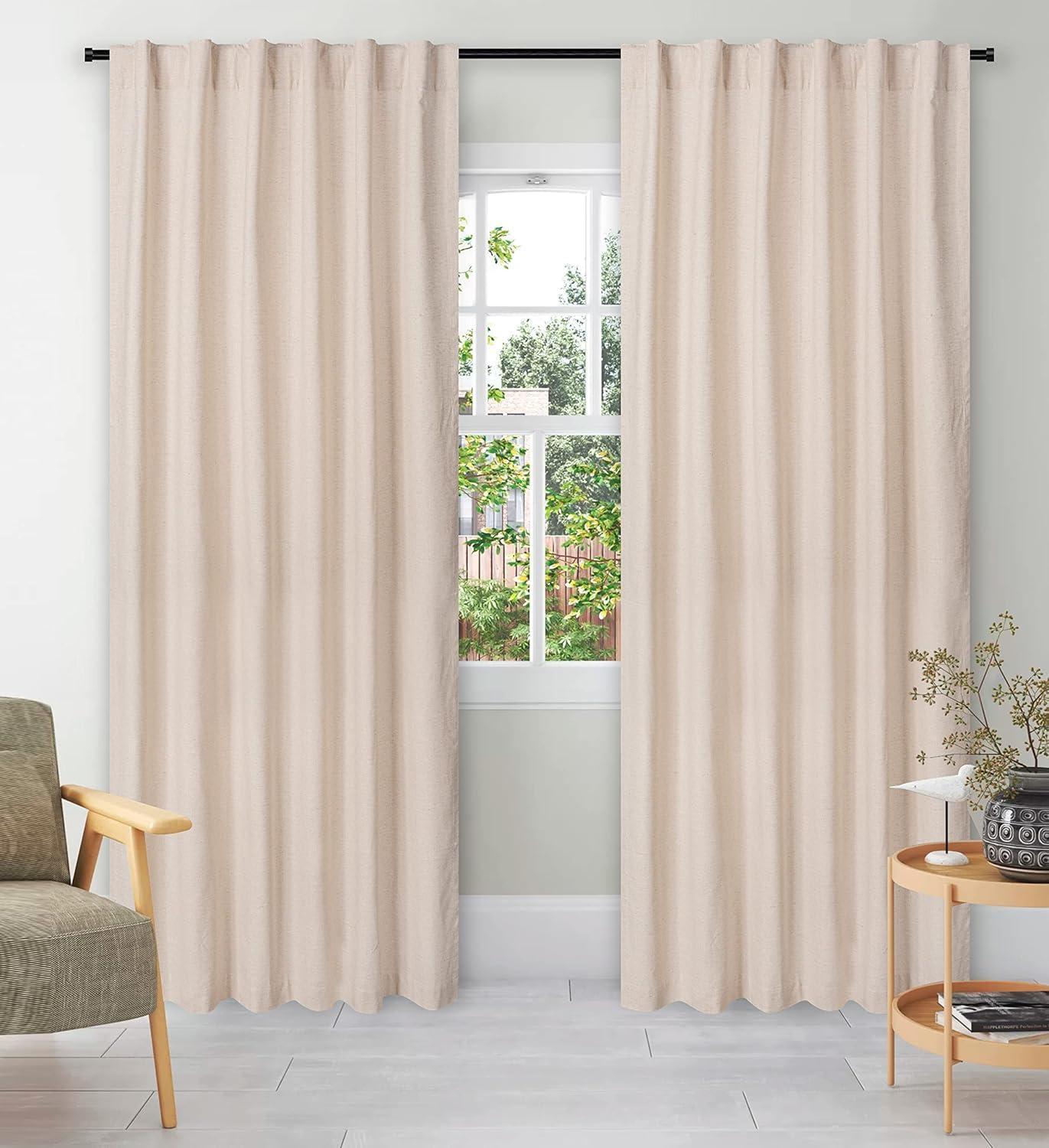 HOMIDATE Natural Linen Curtain Panels for Living Room & Bedroom 96 Inch -Set of 2,50x96 Inch Flax Linen Drapes,Lightweight Cotton Linen Curtains for Modern Home Decor