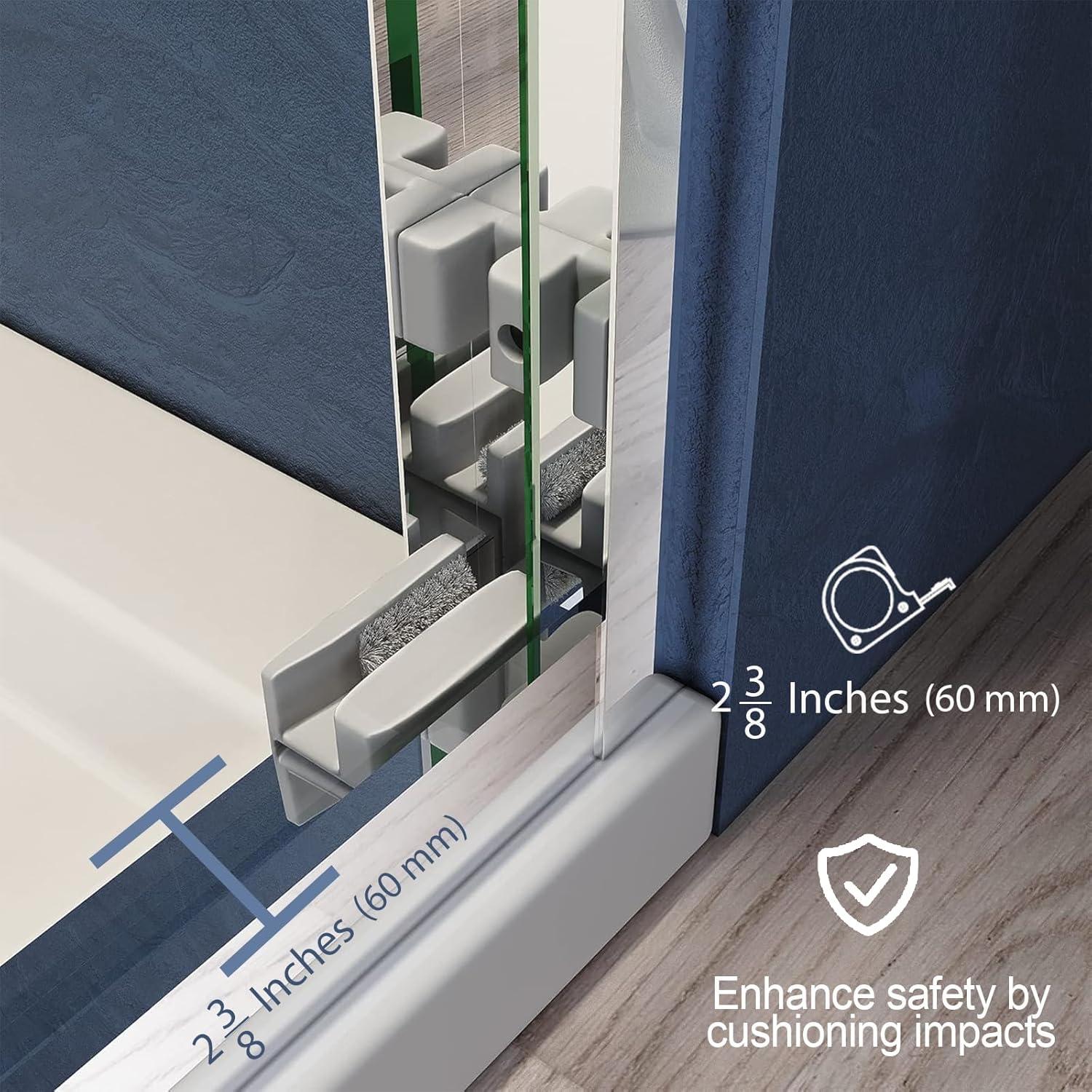KUNMINGZHUHE Sliding Glass Tub Door 56-60 In. W X 57 In. H, Semi Frameless Double Bathtub Door, Certified Thick Clear Clear Tempered Glass, 304 Stainless Steel Handles. ZH2842-W2269P144318