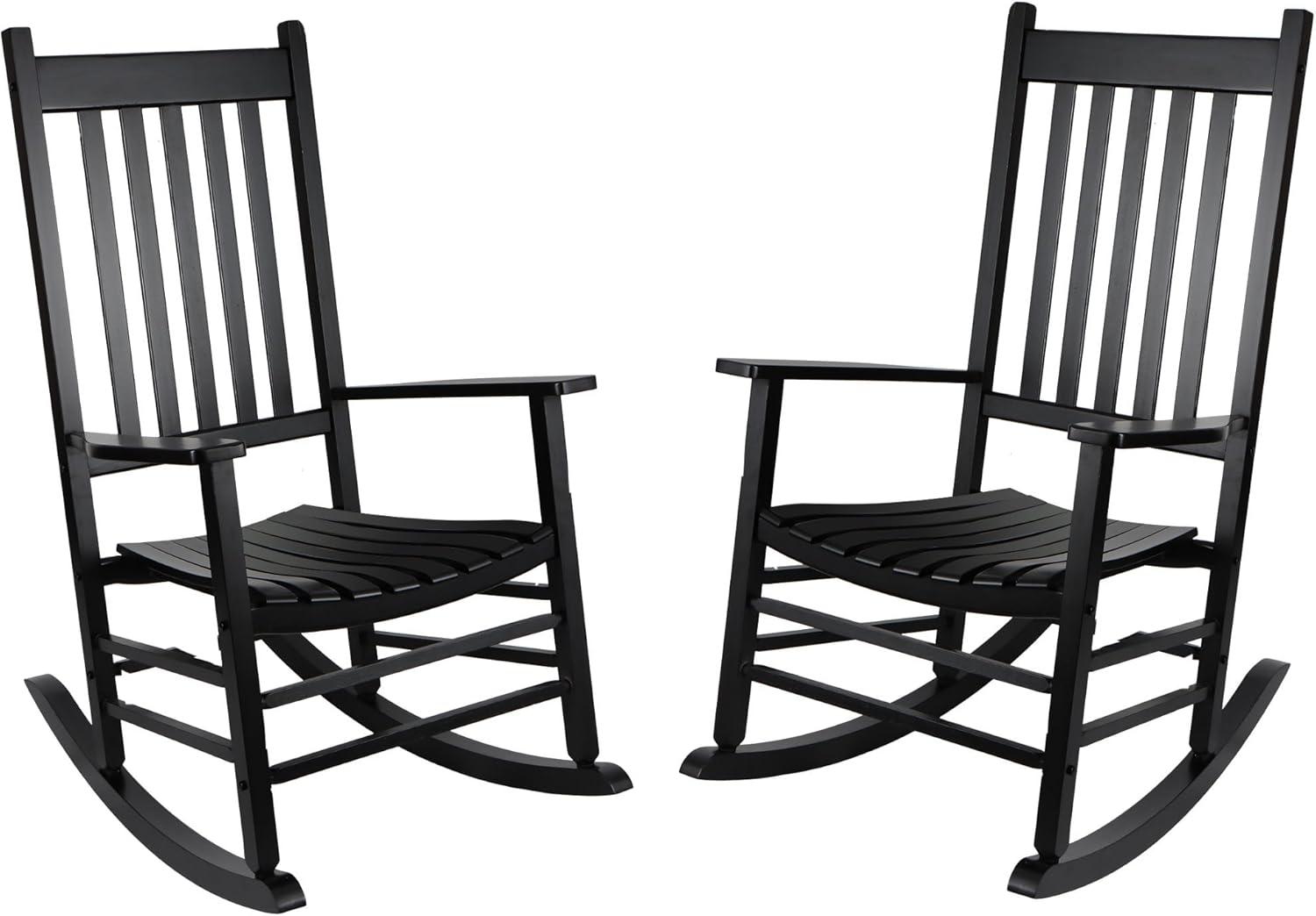 Comfortable Black Wooden Rocking Chair with Wavy Backboard - 68.5*86*115CM for Relaxation in Living Room or Patio