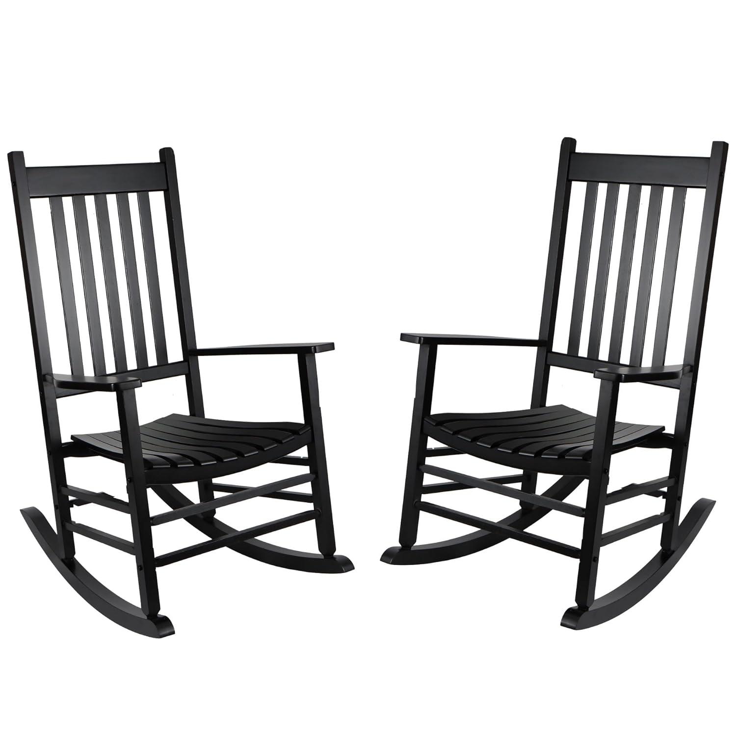 Comfortable Black Wooden Rocking Chair with Wavy Backboard - 68.5*86*115CM for Relaxation in Living Room or Patio