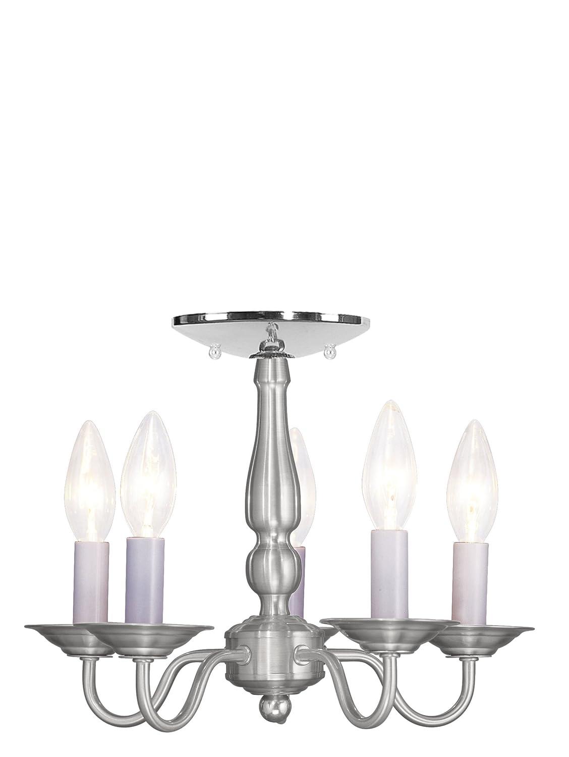 Livex Lighting 5011-91 Williamsburg 5-Light Convertible Hanging Lantern/Ceiling Mount, Brushed Nickel