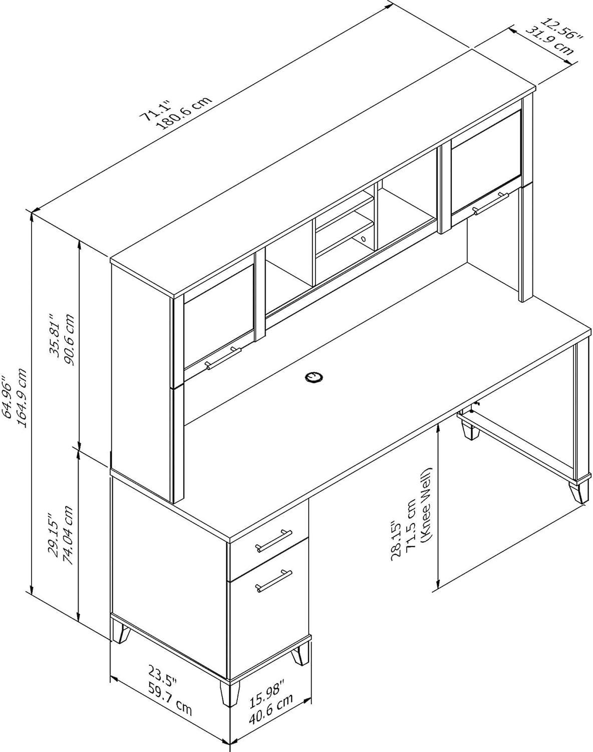 Somerset 72W Office Desk with Drawers and Hutch in Storm Gray - Engineered Wood
