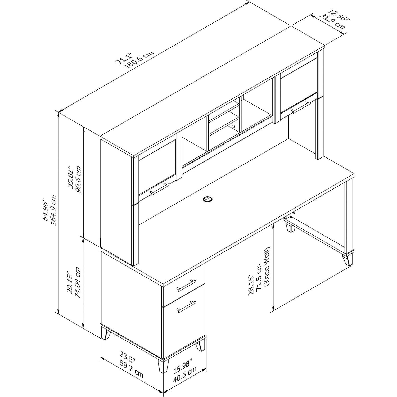 Somerset 72W Office Desk with Drawers and Hutch in Storm Gray - Engineered Wood