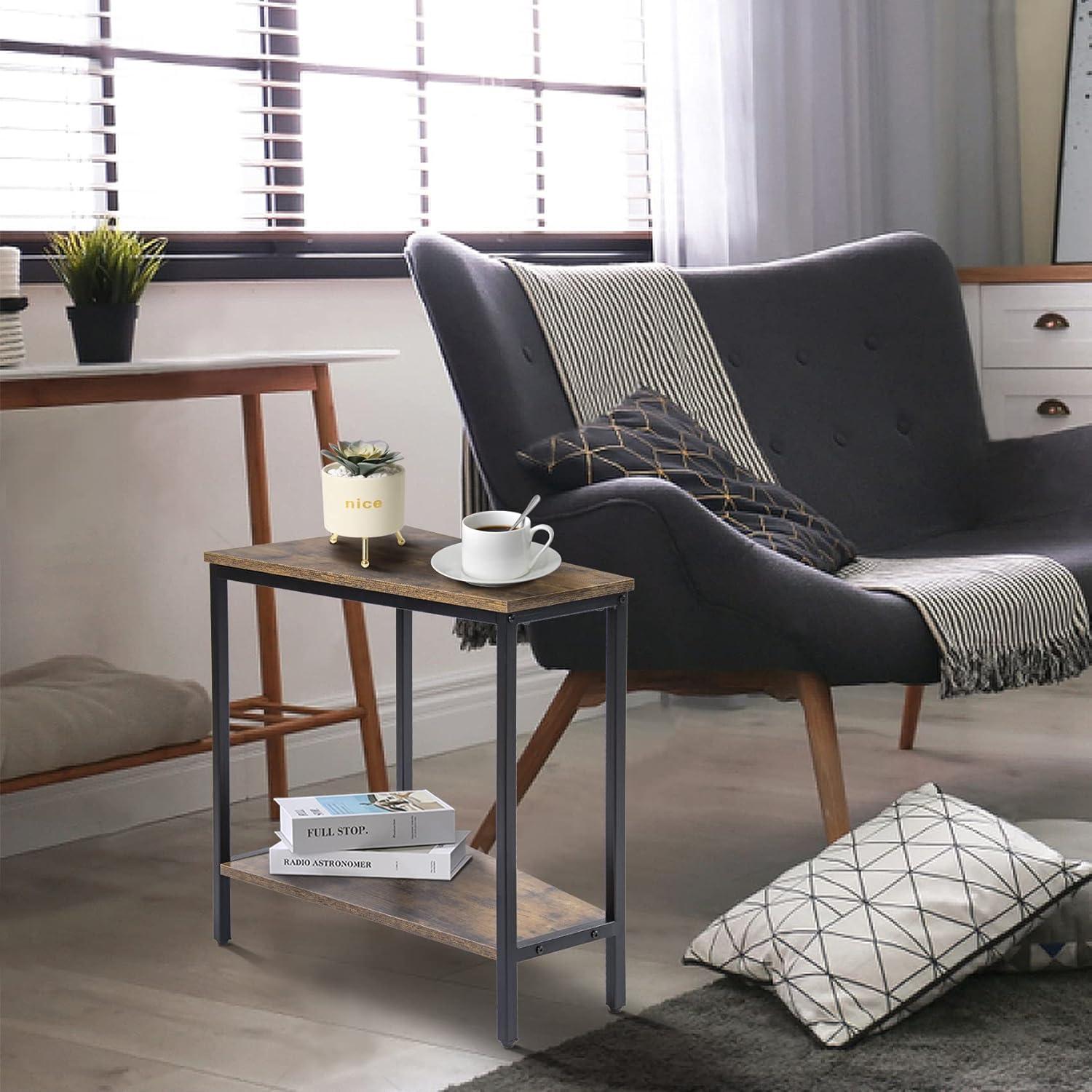 Wedge End Table - Triangle Recliner Side Table for Corners & Small Spaces - Narrow Rectangle Magazine Rack - Tall Slim Design