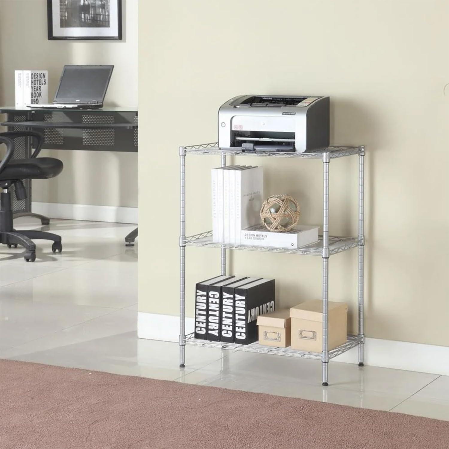 FDW Shelf Shelving Pantry Storage Cabinet Heavy Duty 3 Tier Metal Storage Shelf 450 lbs Total Capacity Adjustable Feet Easy Assembly (Chrome)