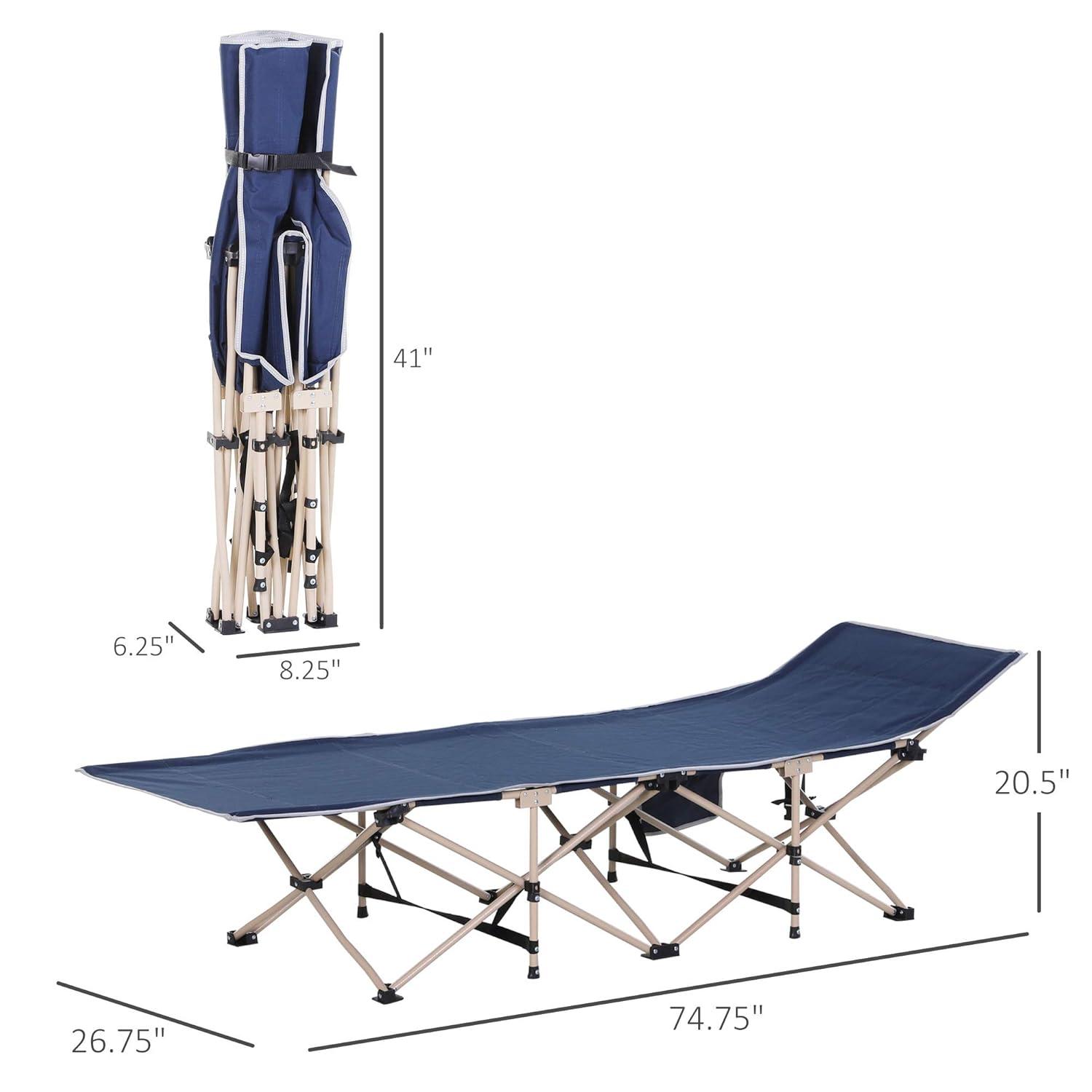 Outsunny Folding Camping Cot for Adults with Carry Bags, Side Pockets, Outdoor Portable Sleeping Bed for Travel Camp Vocation, Blue
