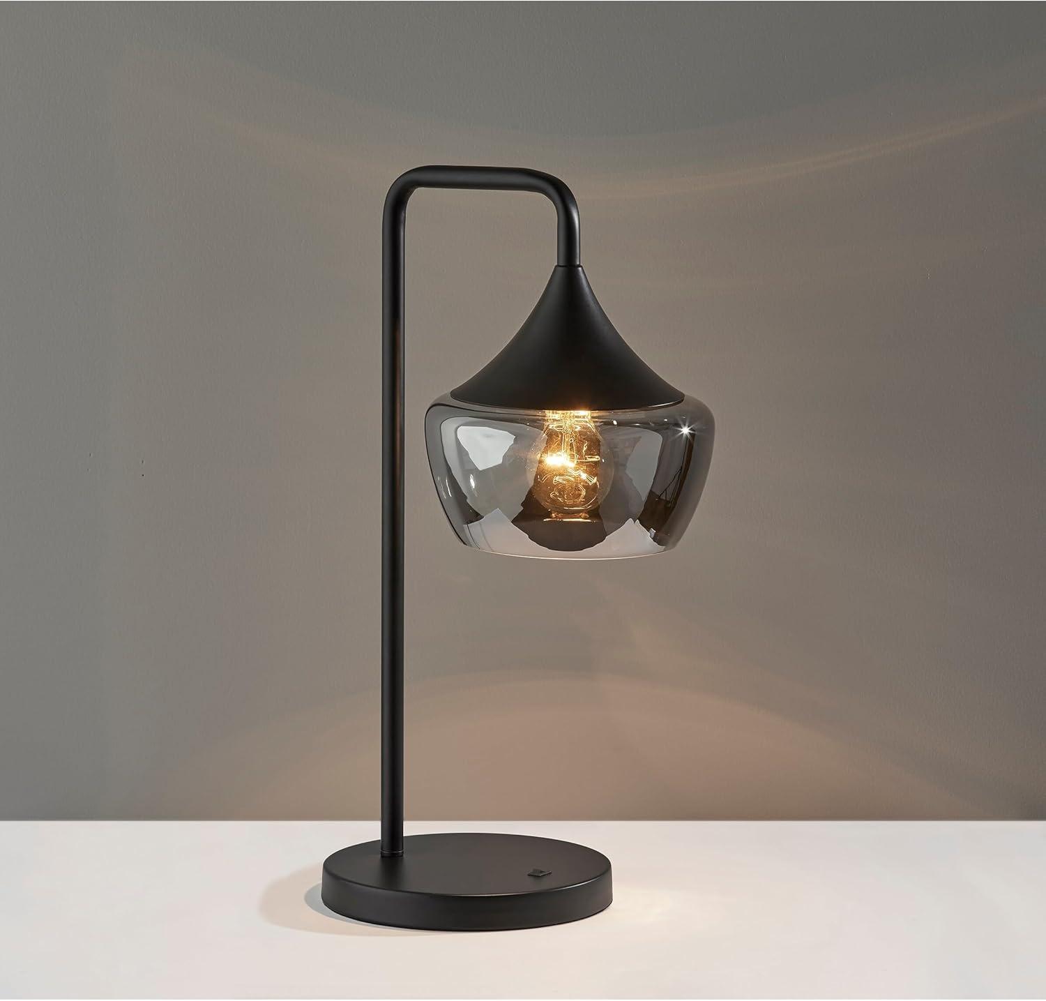 Contemporary Eliza Black Metal Table Lamp with Smoked Glass Shade