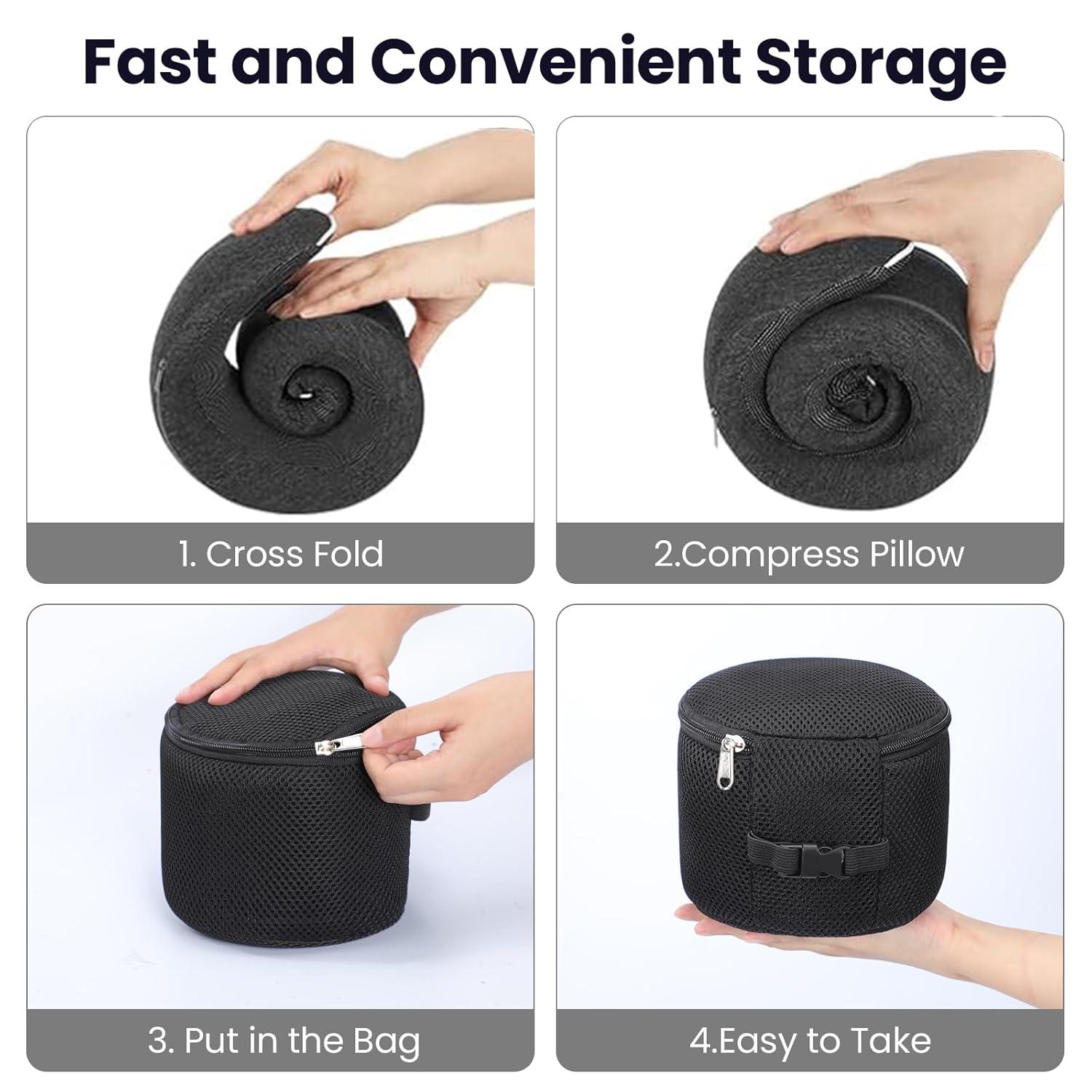 Travel Pillow, Best Memory Foam Neck Pillow Head Support Soft Pillow for Sleeping Rest, Airplane Car & Home Use (1Black)