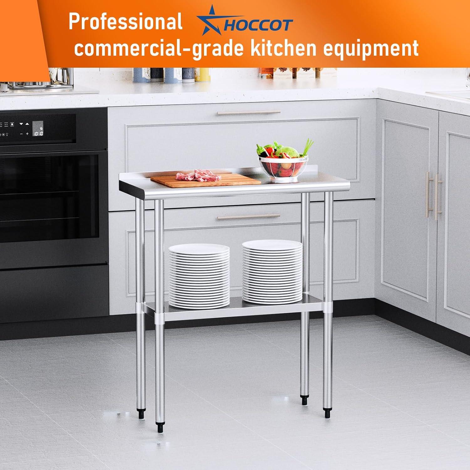 Stainless Steel Table 24" x 30" with Adjustable Undershelf and Backsplash, Commercial Metal Workstations for Kitchen, Garage, Outdoor BBQ