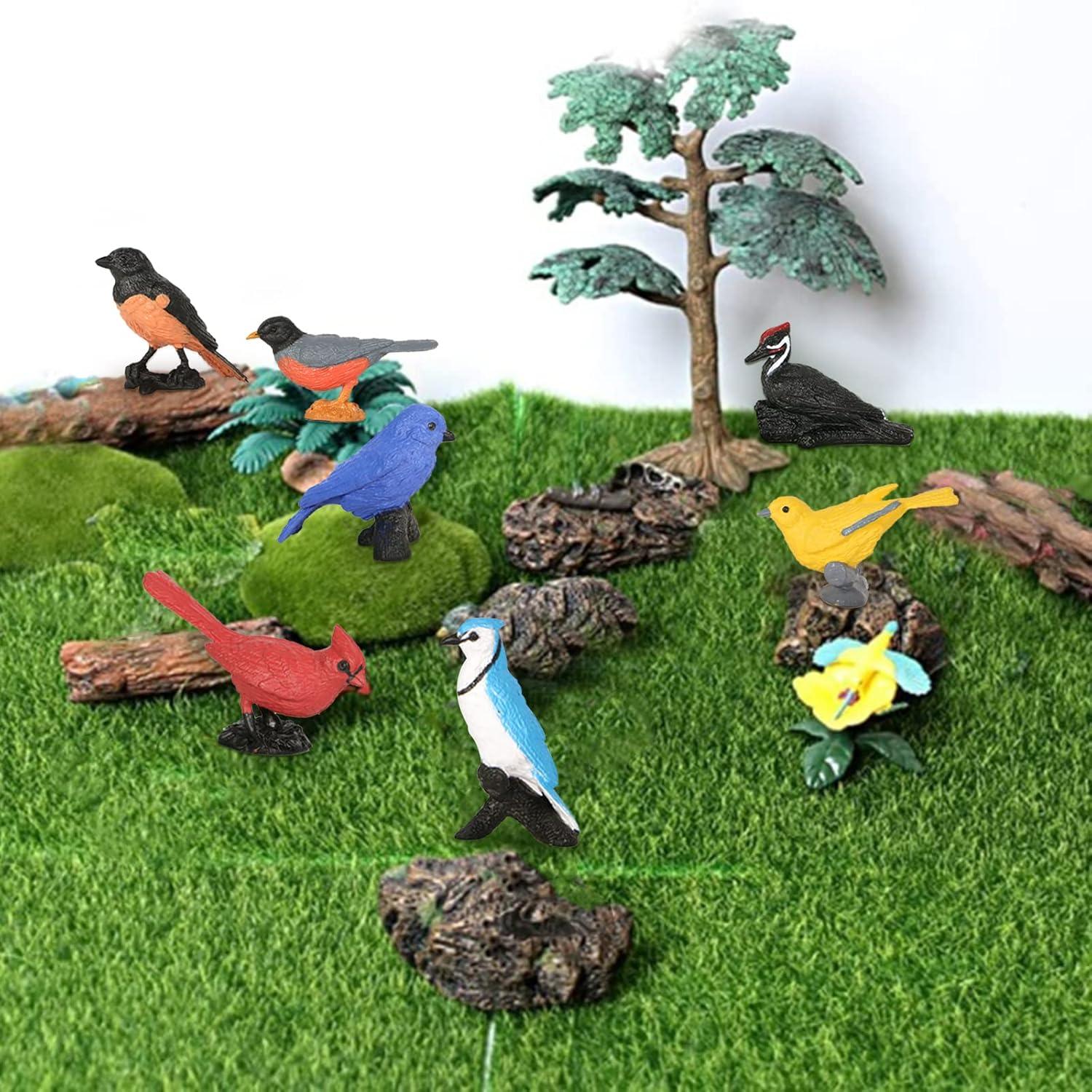 7pcs Mini Bird Figurines - Miniature Birds Animal Figure Oriole Robin Cardinal Cake Topper & Decoration for Kids Birthday & Baby Shower Party Supplies
