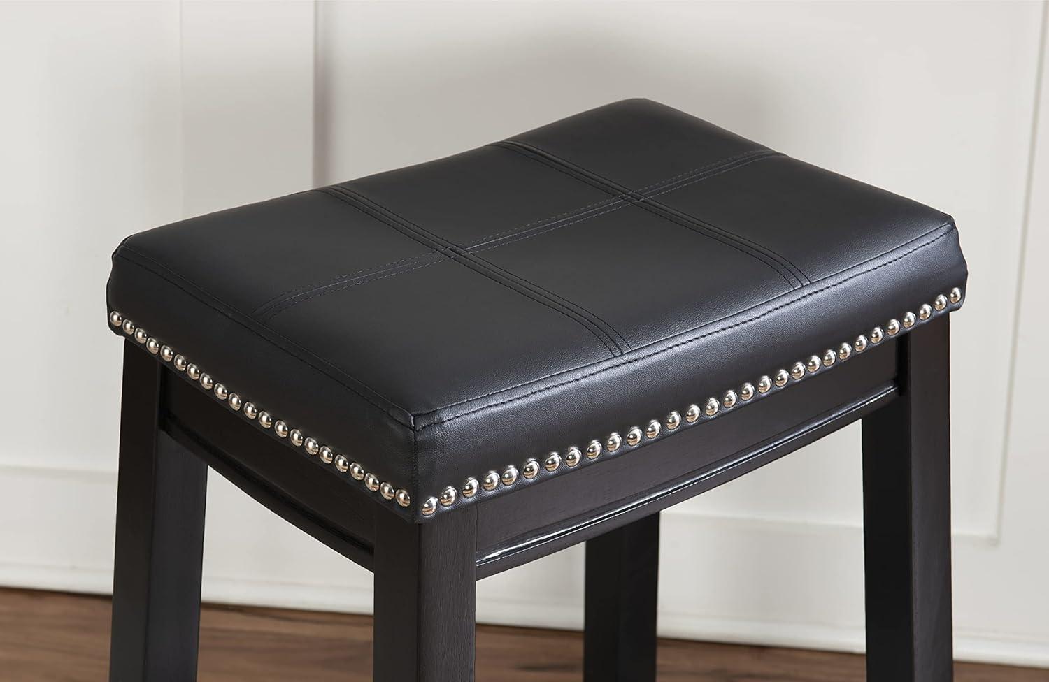 Linon Claridge Wood Backless Counter Stool Nailhead Trim Faux Leather in Black