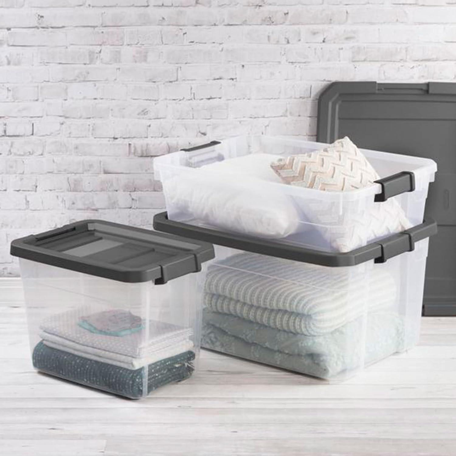 Flat Gray and Clear 30 Quart Stackable Storage Box