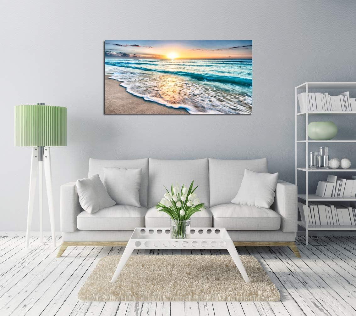 Shiartex Canvas Prints Wall Art Beach Sunset Ocean Waves Nature Pictures Stretched Pictures to Photo Paintings on Canvas for Home Office Decorations Wall Décor -20x16 In