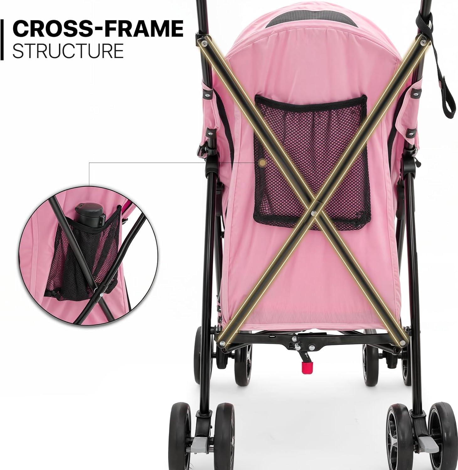 MoNiBloom Foldable Lightweight Dog Stroller for Small Medium Dogs, Pet Stroller,4 Wheel, Pink