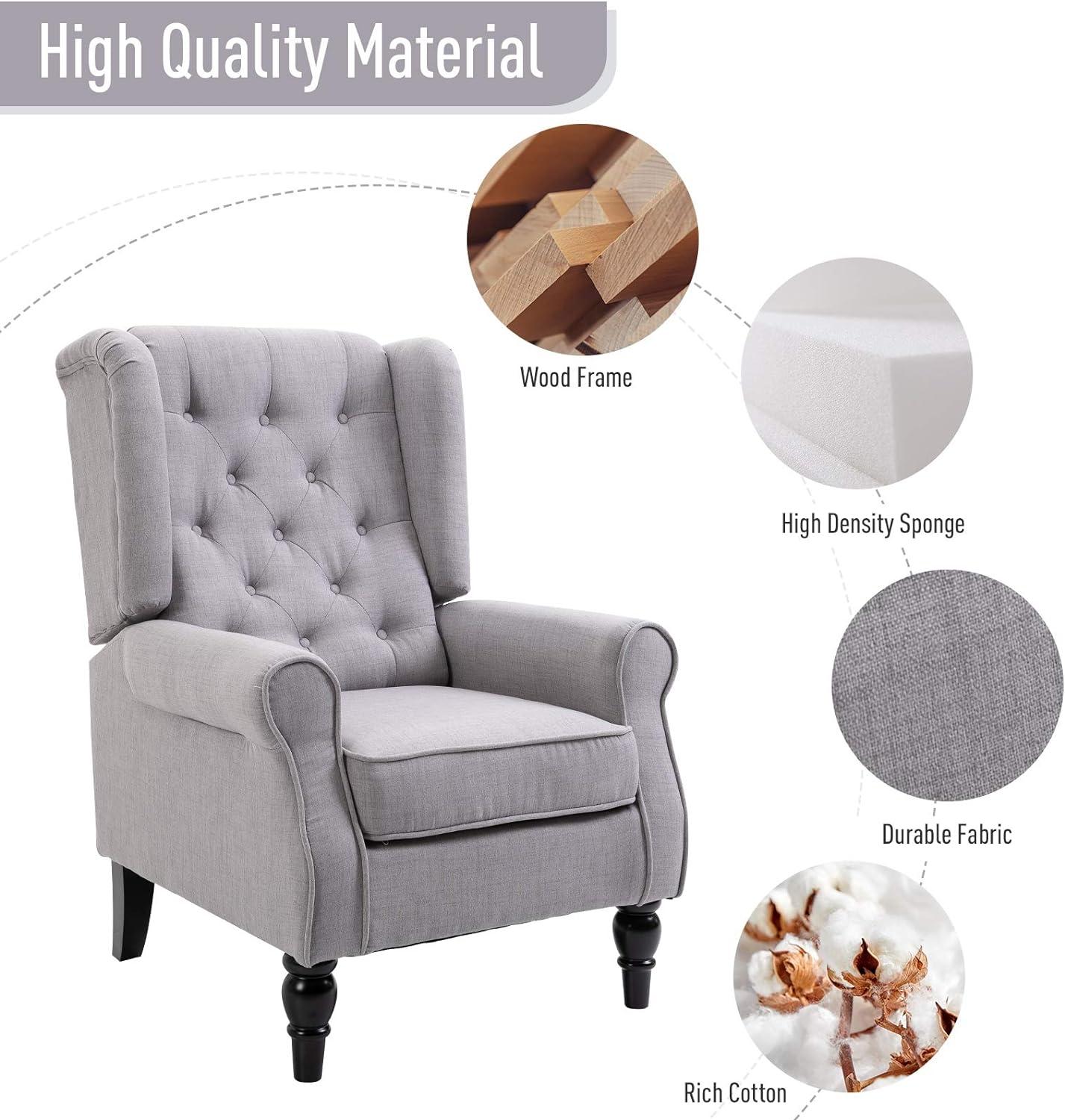 Elegant Grey Tufted High Wingback Accent Chair with Polished Wood Legs