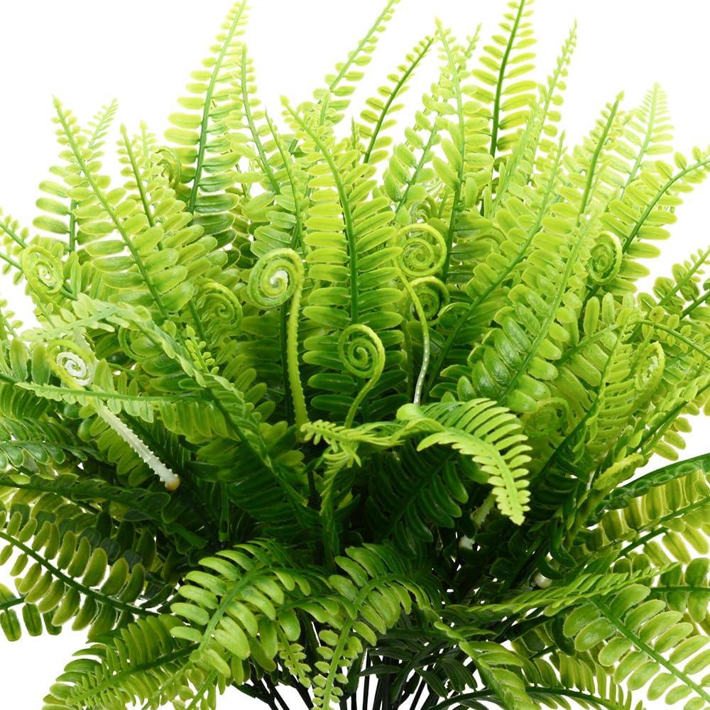 12pcs Artificial Flowers for Outdoor Fake Ferns Artificial Boston Fern Plant Artificial Ferns for Outdoor UV Resistant Plastic Plants (Green)