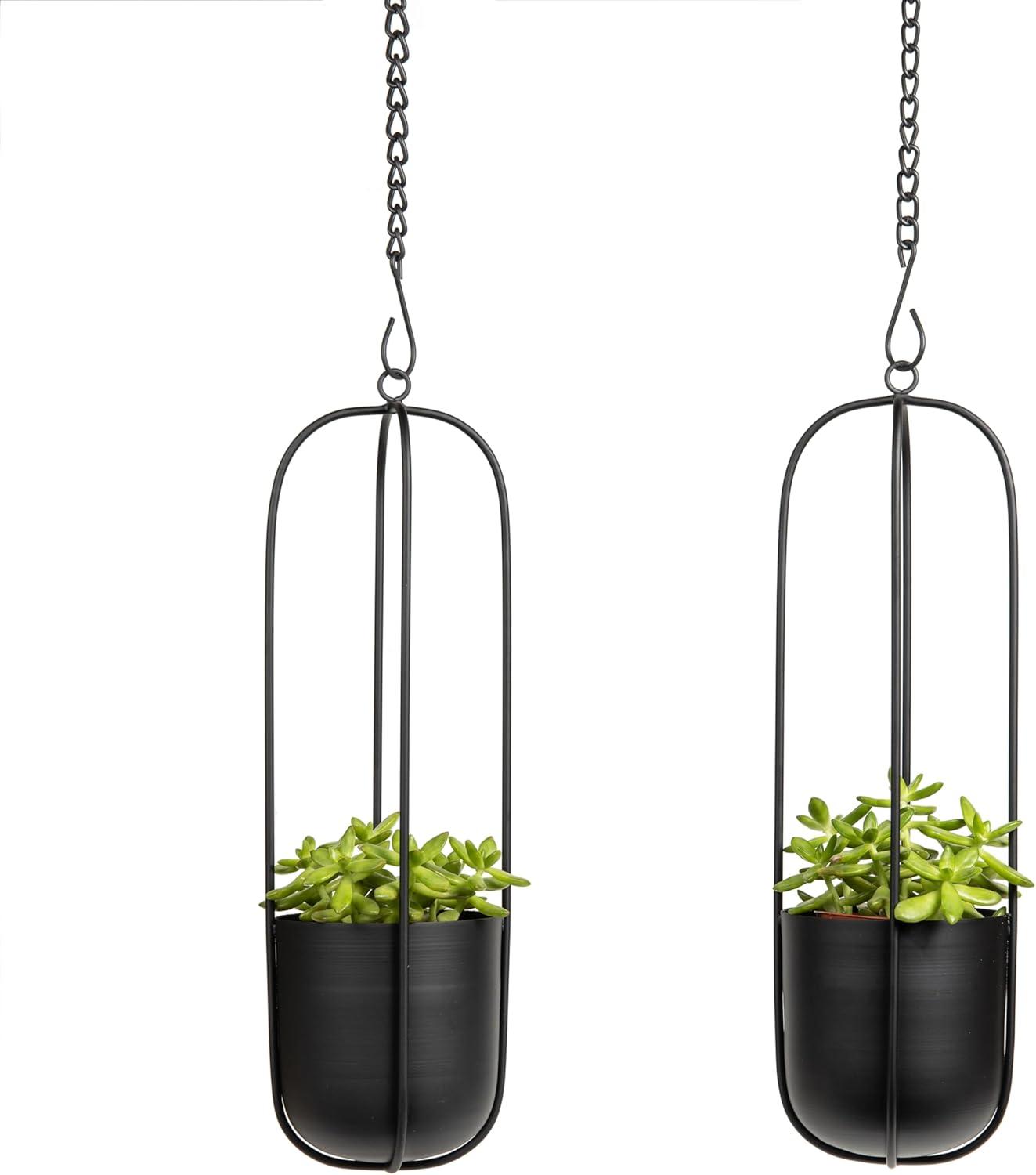 Modern Black Metal Oval Wall Hanging Planter Set