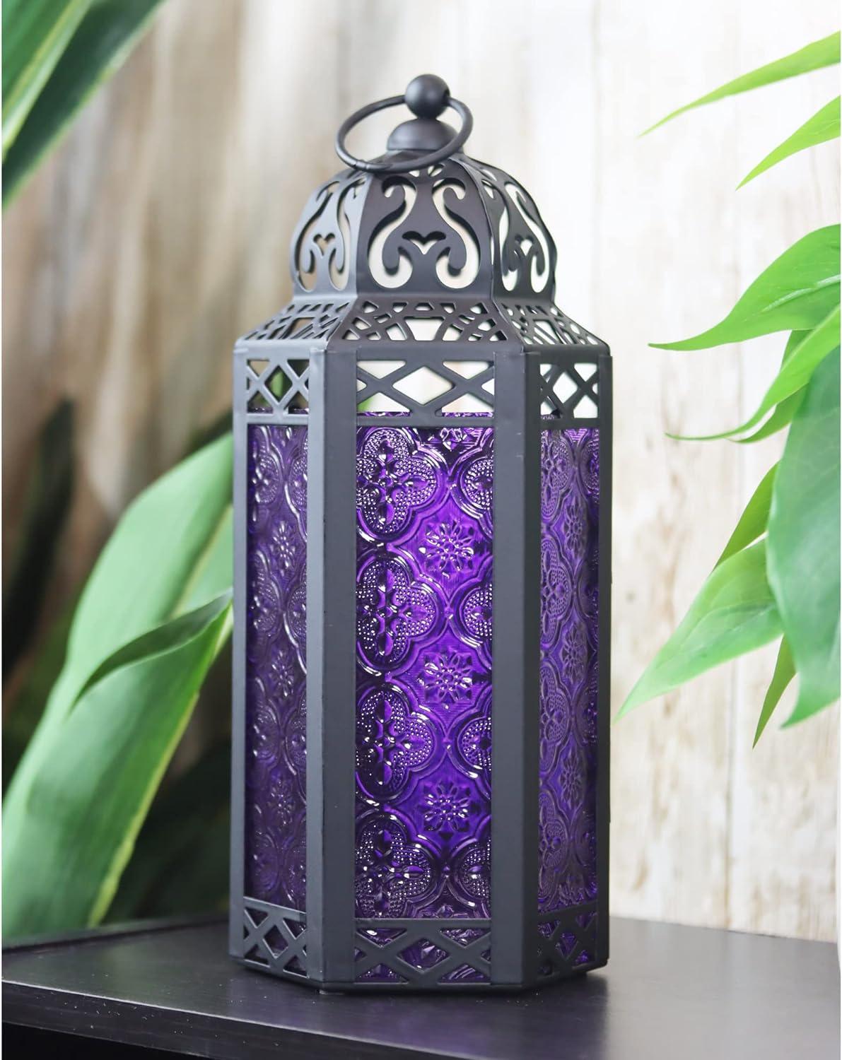 Vela Lanterns Purple Glass Candle Outdoor Hanging Lantern