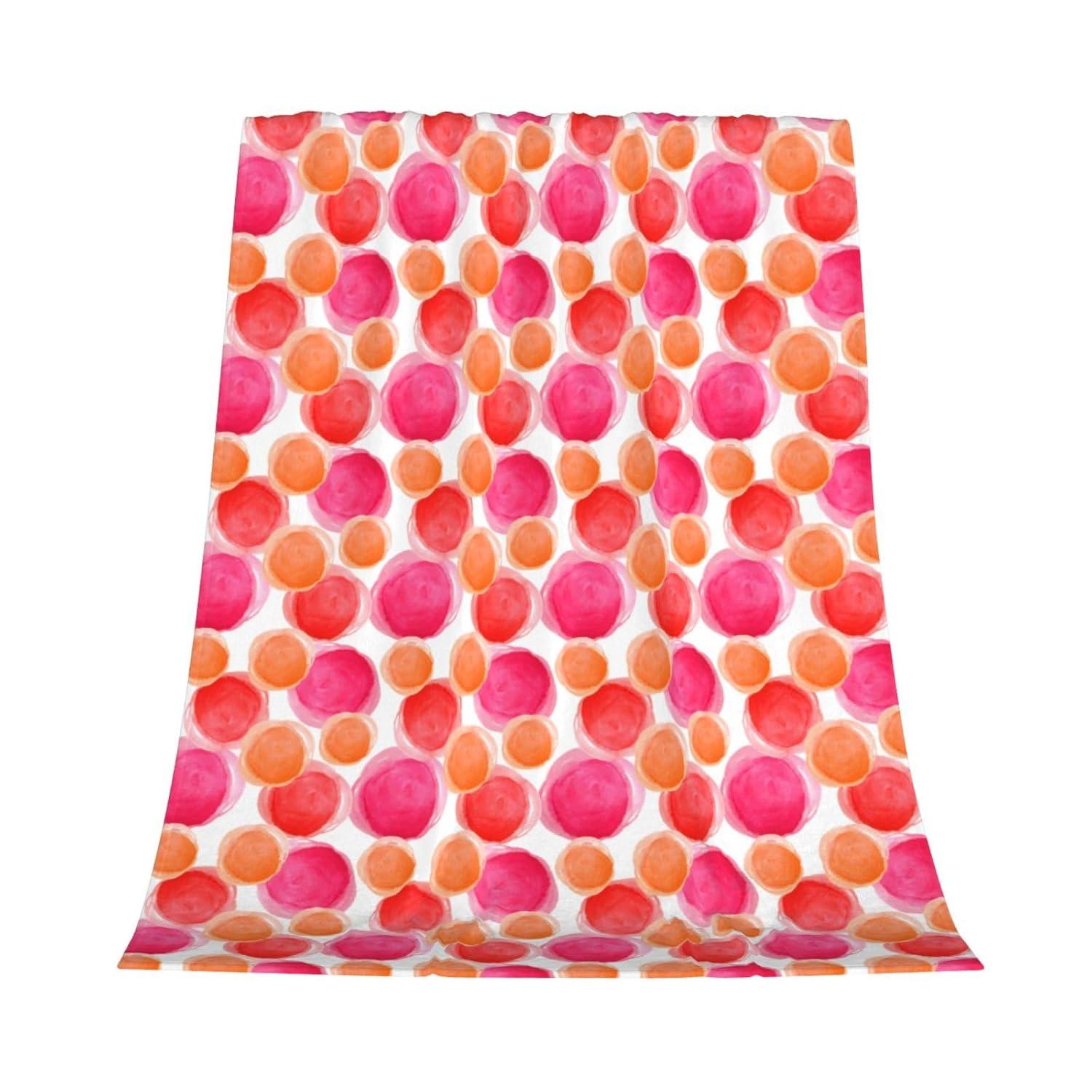 Pink Orange Fleece Throw Blanket Lightweight Soft Cozy Flannel Blankets for Girls Women for Couch Bed Sofa Travel Camping 50" x 60"