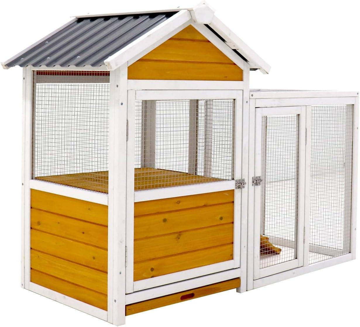 Large Yellow and White Wooden Duck and Chicken Coop