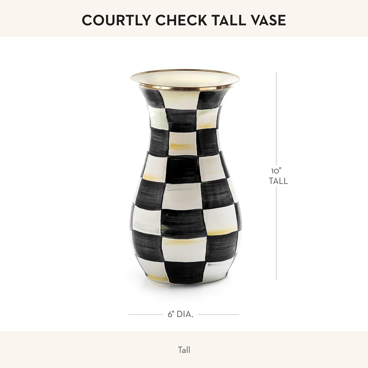 Tall Black and White Checkered Metal Table Vase