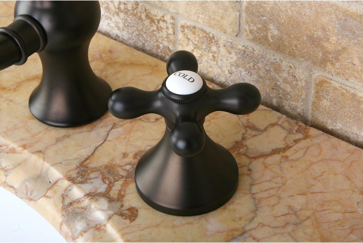 Kingston Brass Vintage Two-Handle 3-Hole Deck Mount Widespread Bathroom Faucet with Brass Pop-Up Drain