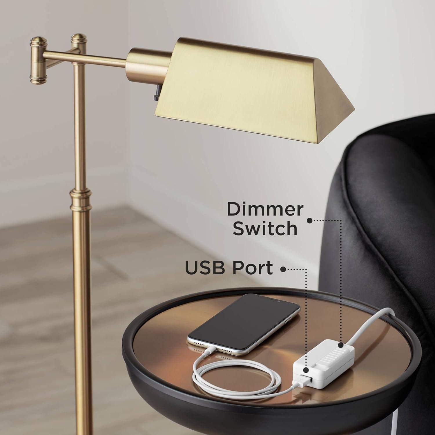 Regency Hill Industrial Adjustable Swing Arm Pharmacy Floor Lamp with USB Charging Port 54" Tall Dark Bronze Living Room Reading