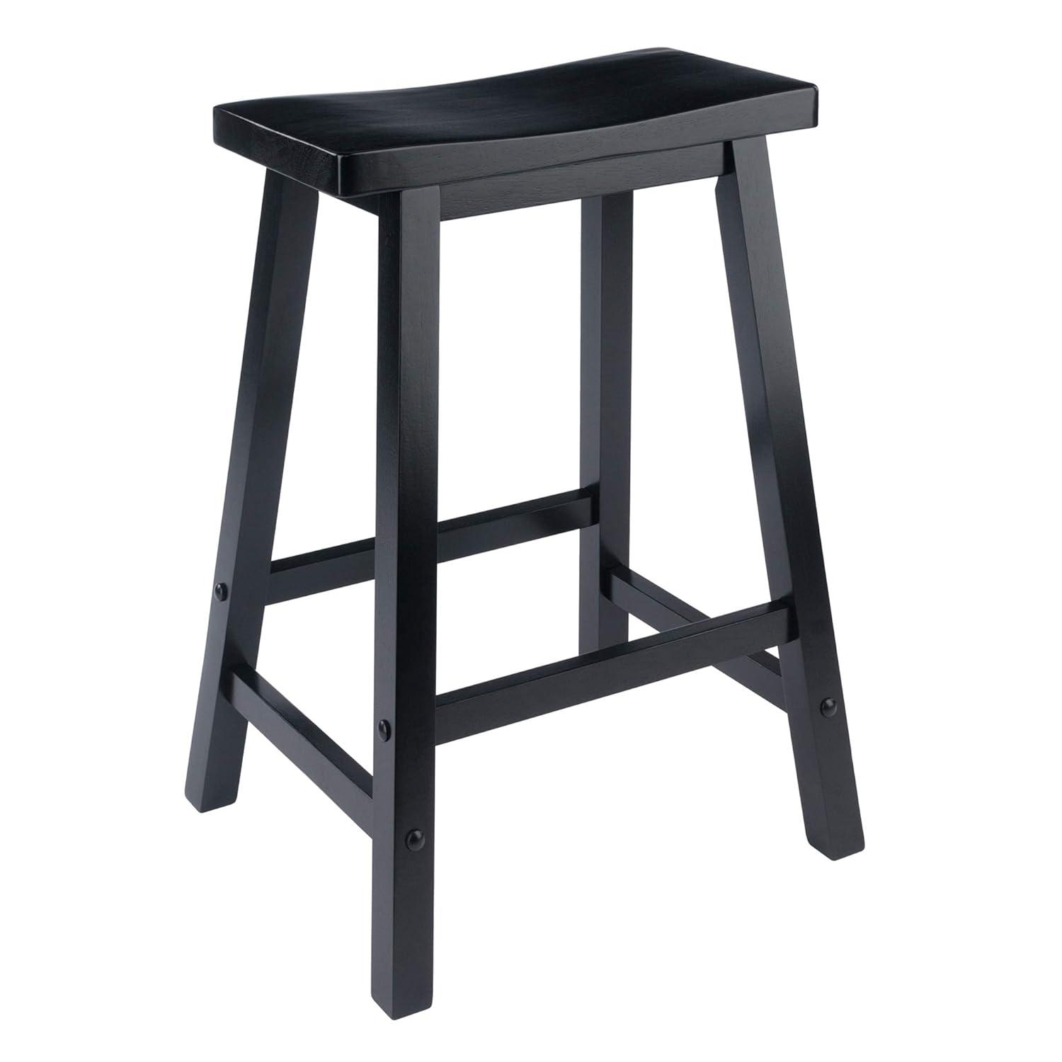 24" Satori Saddle Seat Counter Height Barstool Black - Winsome: Solid Hardwood, Backless Design