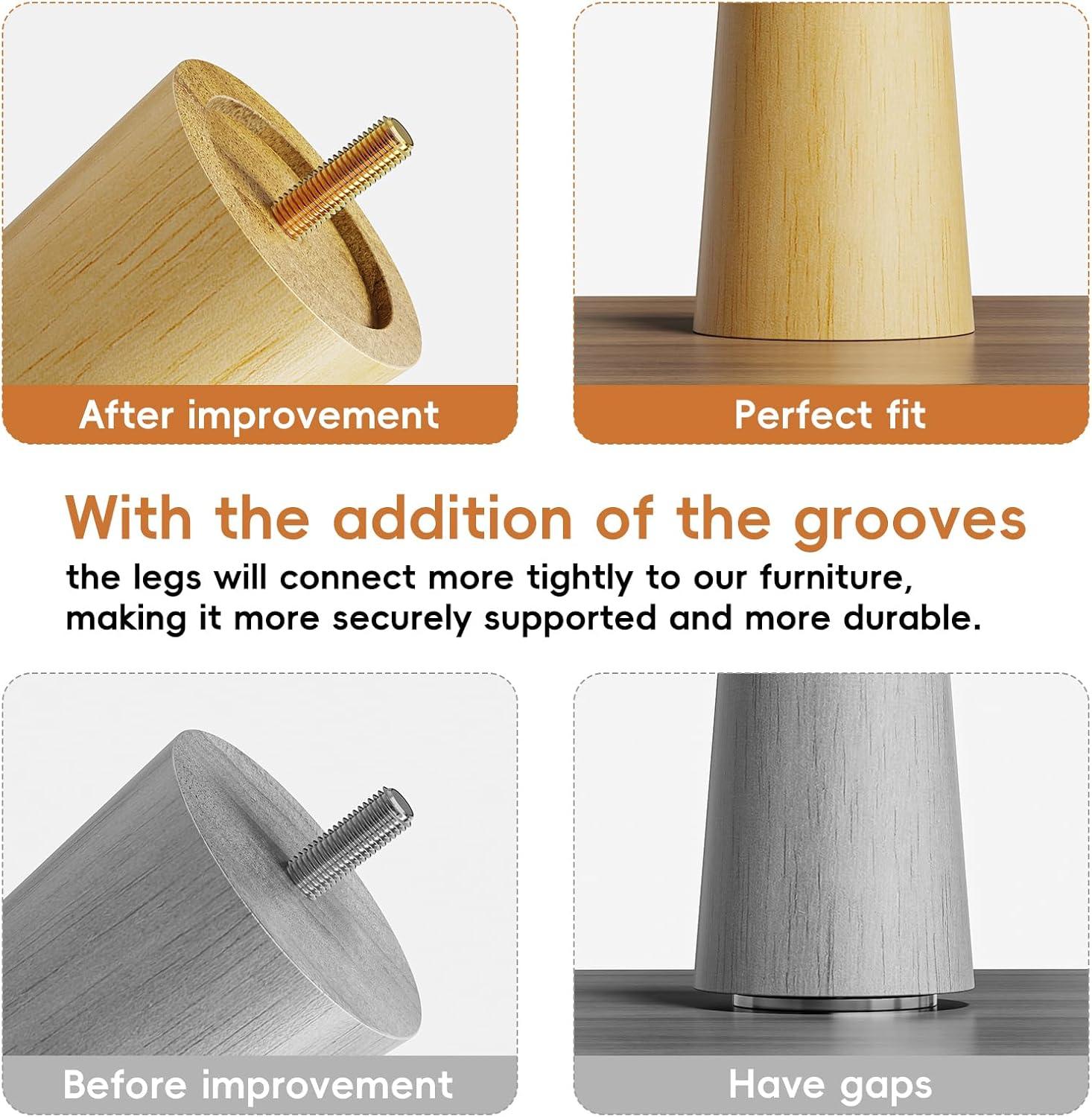 GOSCHE 4 Inch Round Solid Wood Furniture Feet, Wooden Sofa Legs Set of 4, Chair Legs, Replacement Couch Legs for Armchair, Cabinet, Mid Century Modern Dresser Or Home DIY Projects Bun Feet