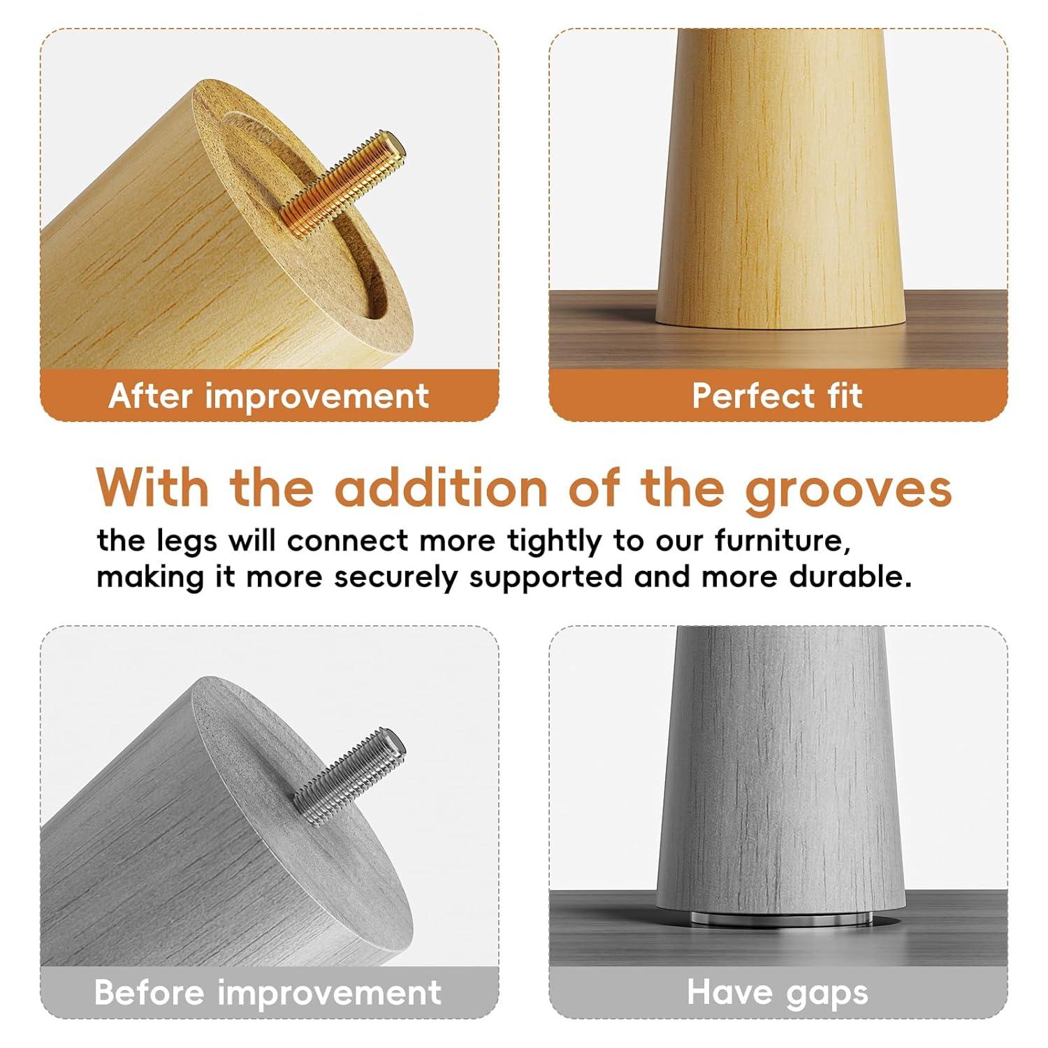 GOSCHE 4 Inch Round Solid Wood Furniture Feet, Wooden Sofa Legs Set of 4, Chair Legs, Replacement Couch Legs for Armchair, Cabinet, Mid Century Modern Dresser Or Home DIY Projects Bun Feet