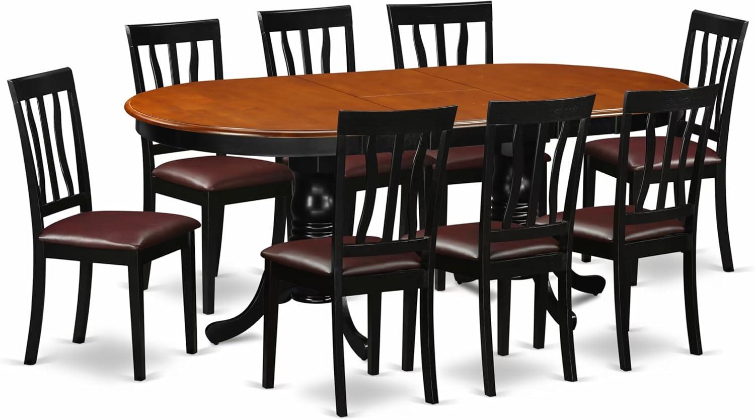 East West Furniture Plainville 9-piece Dining Set with Leather Seat in Black