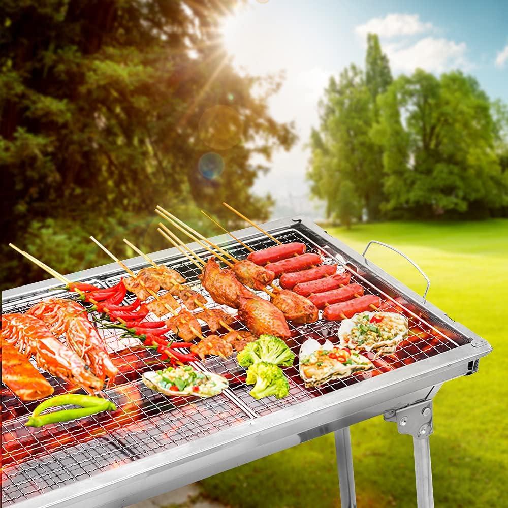 BBQ Grill Charcoal Barbecue Grill Stainless Steel Folding Camping Yard Portable