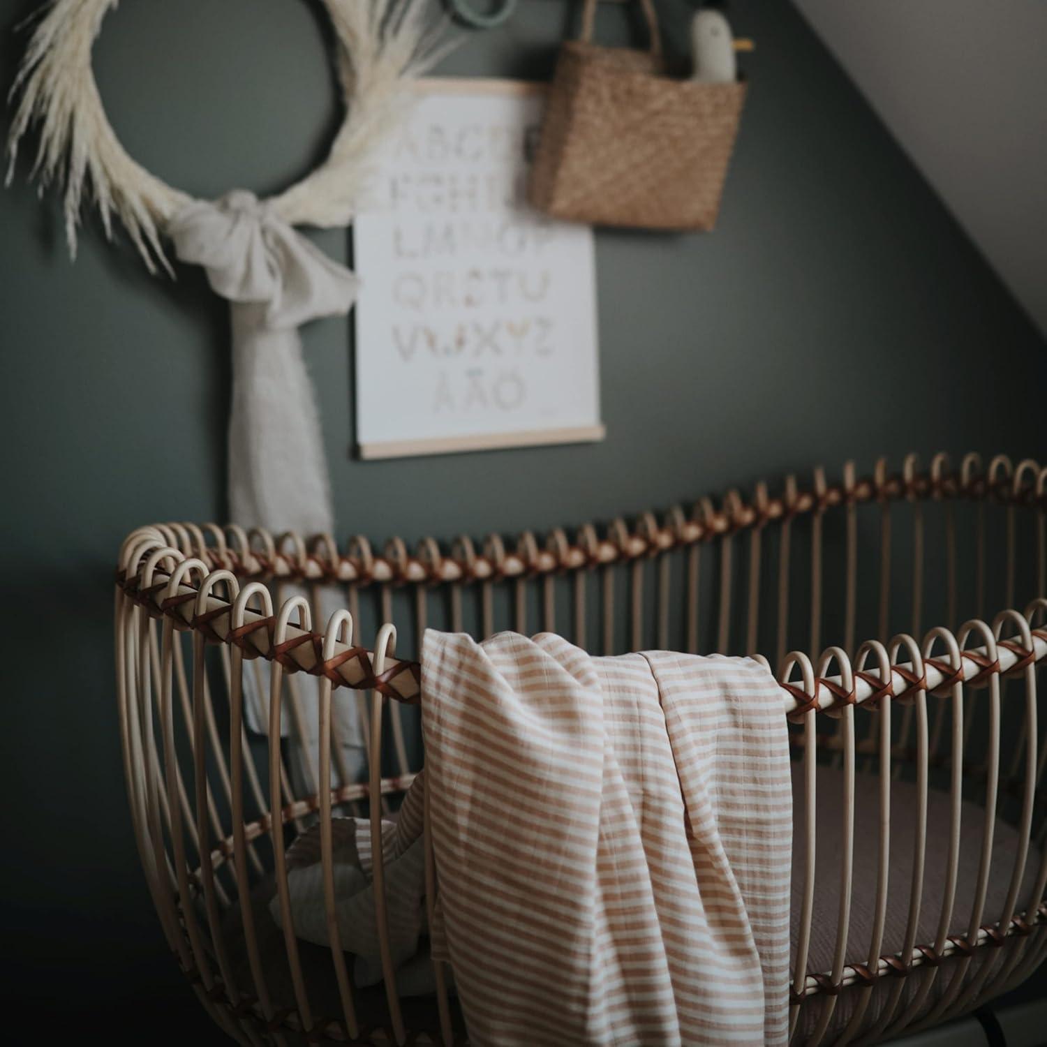 Organic Cotton Muslin Swaddle Blanket Natural Stripe One Size