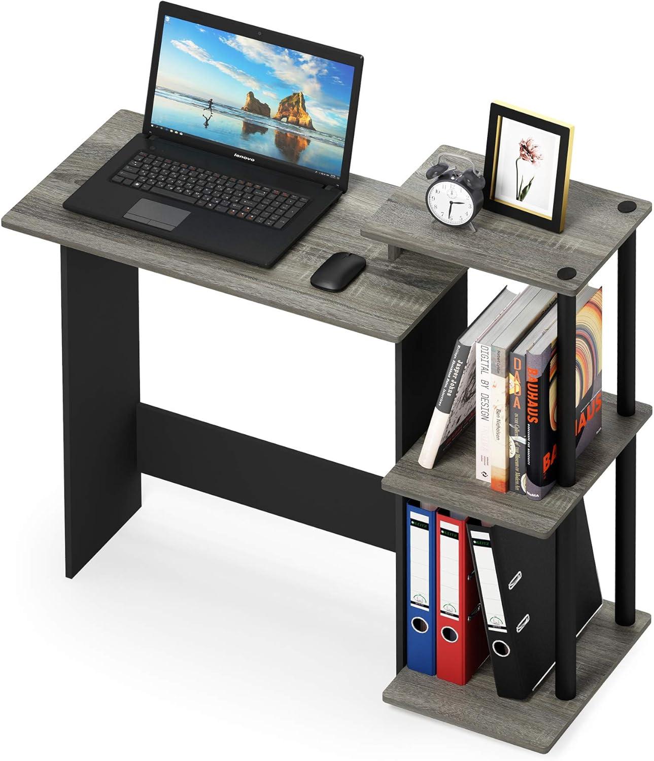 Furinno Modern Computer Desk Home Office Writing Study Laptop Table Workstation with CPU Stand & Open Storage Bookshelf,Oak Grey/Black