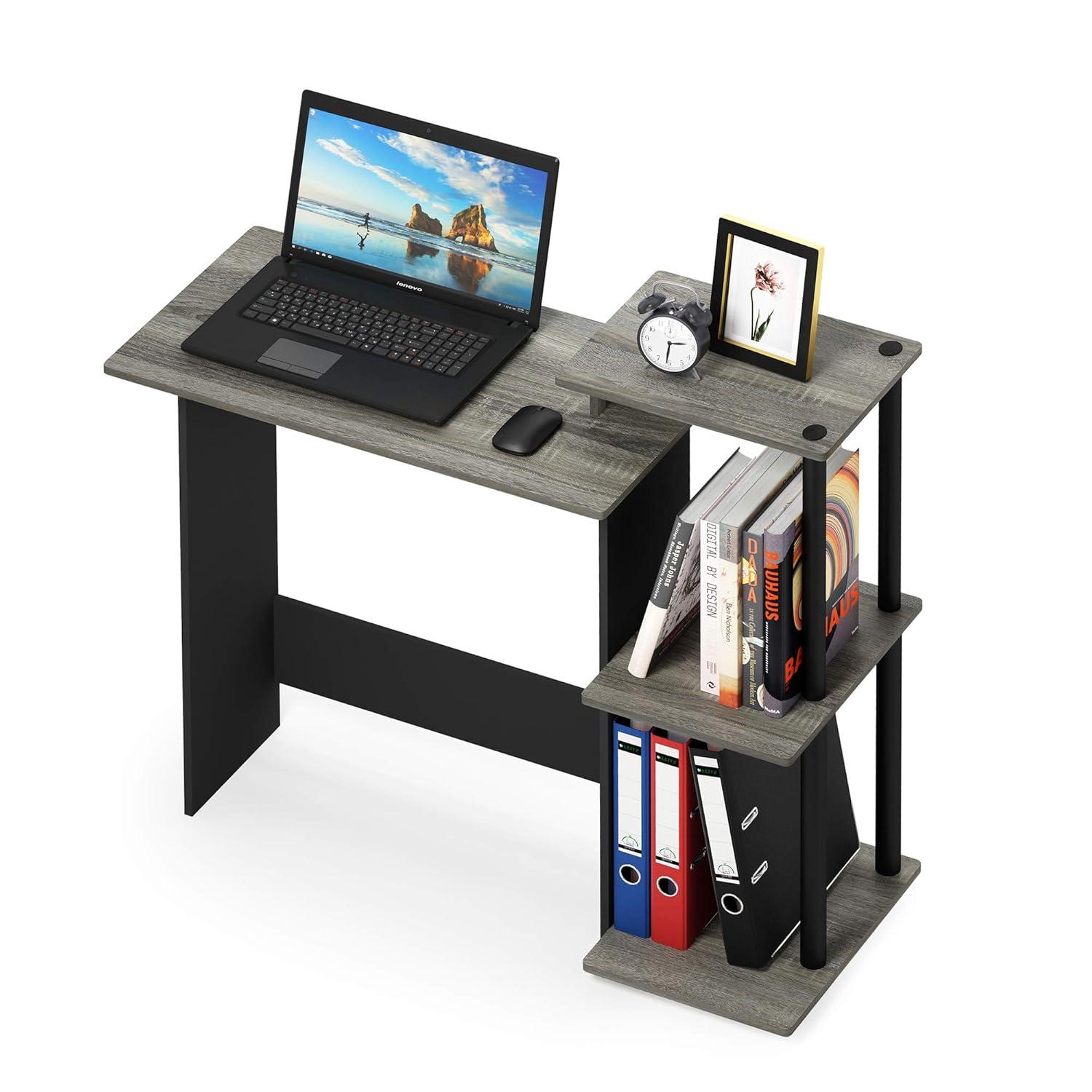 Furinno Modern Computer Desk Home Office Writing Study Laptop Table Workstation with CPU Stand & Open Storage Bookshelf,Oak Grey/Black