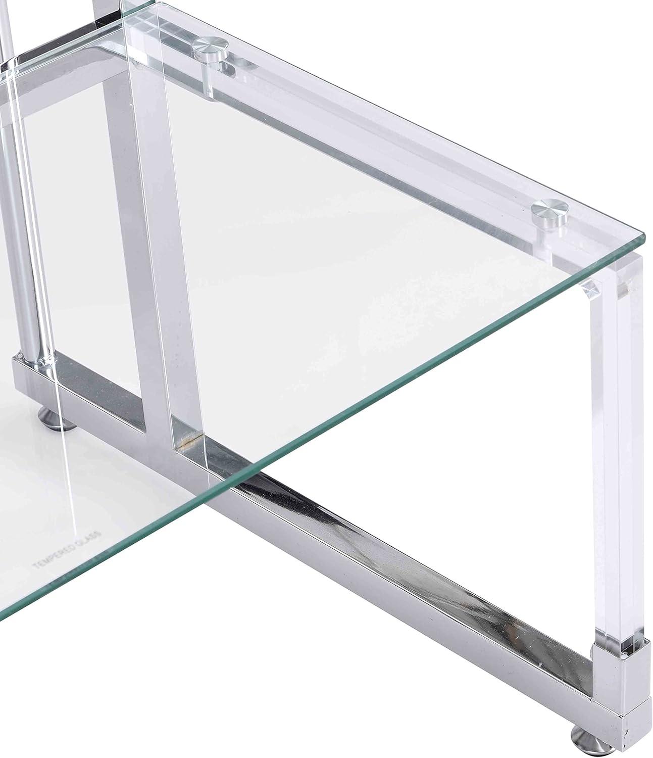 Silver Chrome and Glass 2-Tier Rectangular End Table