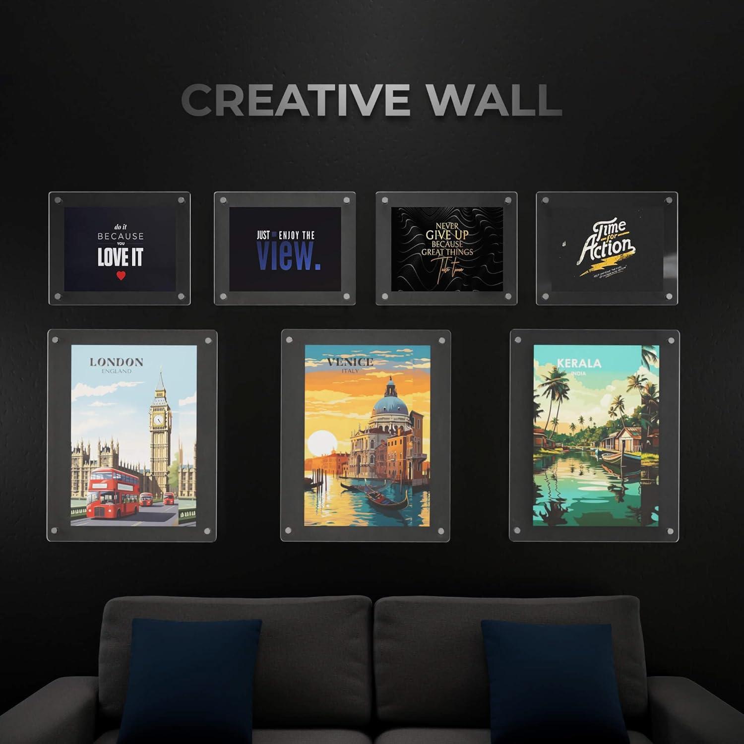 Acrylic Floating Frame 23x33, for Photo up to 20x30 inches - Chrome Wall mount standoffs