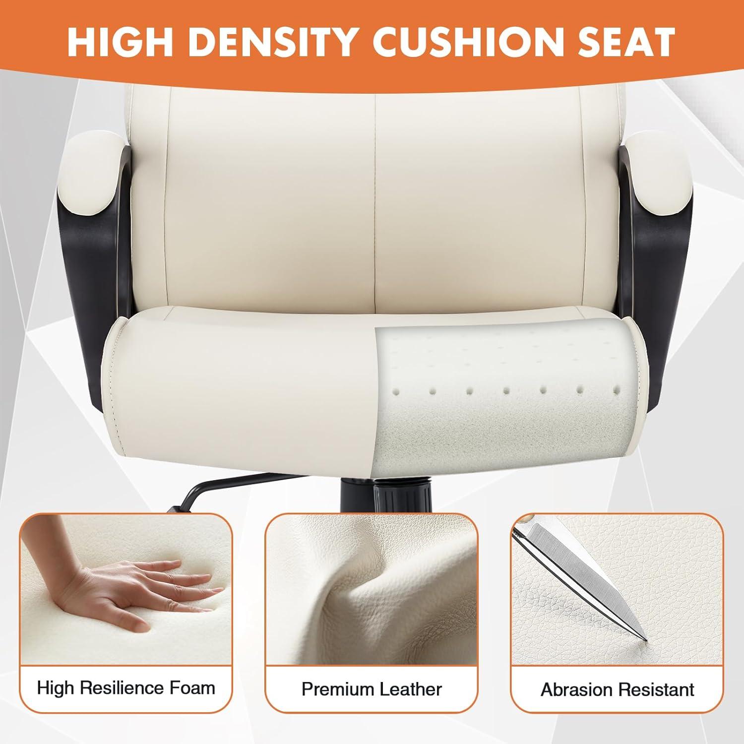 Executive Office Chair with Padded Armrests Adjustable Height, 360-Degree Swivel, Lumbar Support, PU Leather, Cream