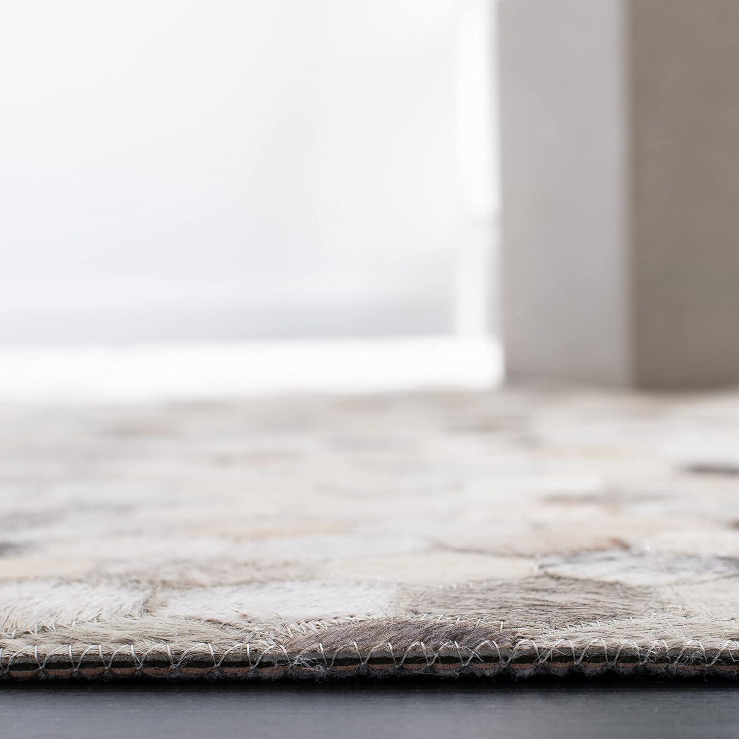 Ivory and Gray Handmade Geometric Cowhide Runner Rug