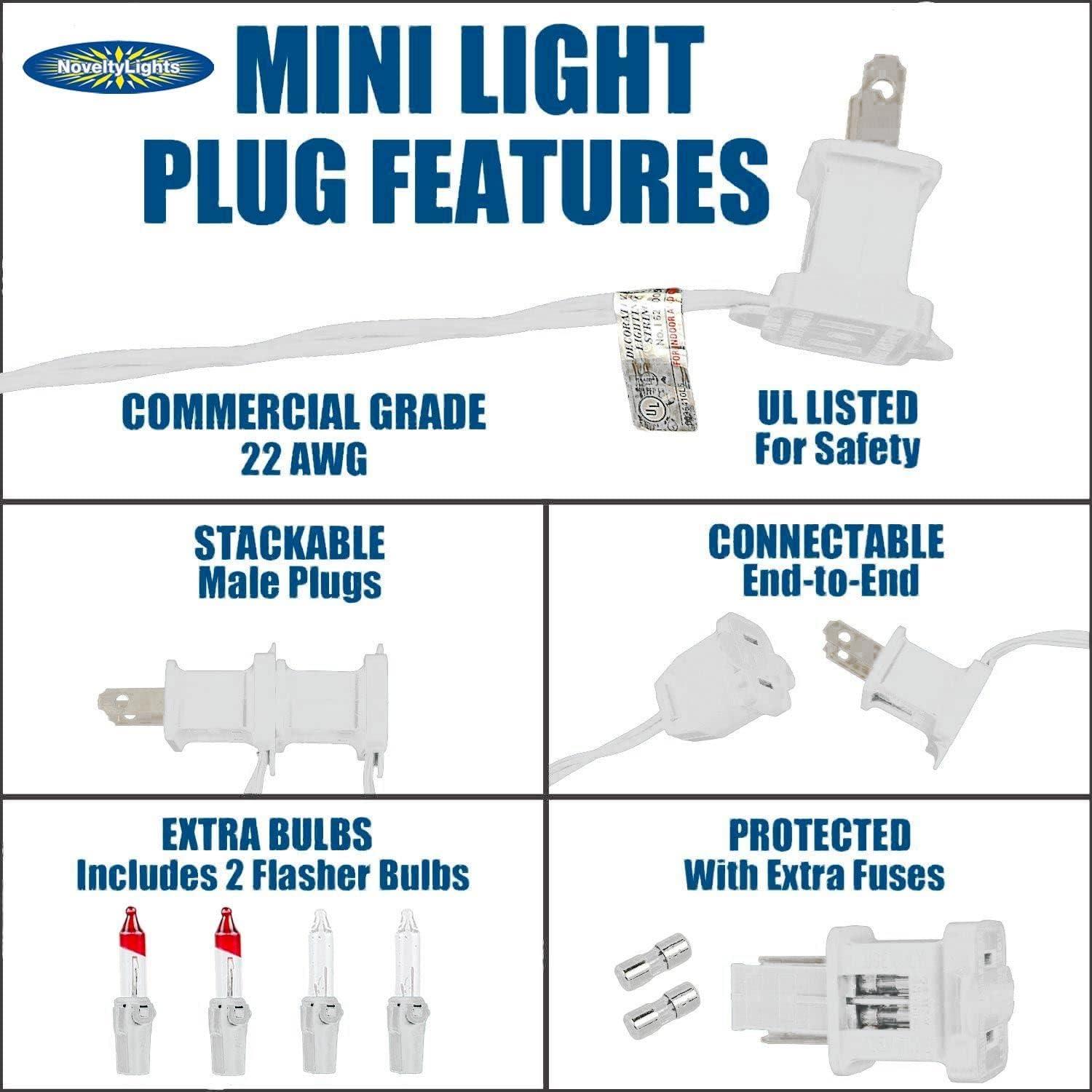Novelty Lights 11 Feet 50 Bulb Incandescent Mini Lights, Clear with 2.5-Inch Spacing on White Wire, UL Listed for Indoor/Outdoor, Connectable