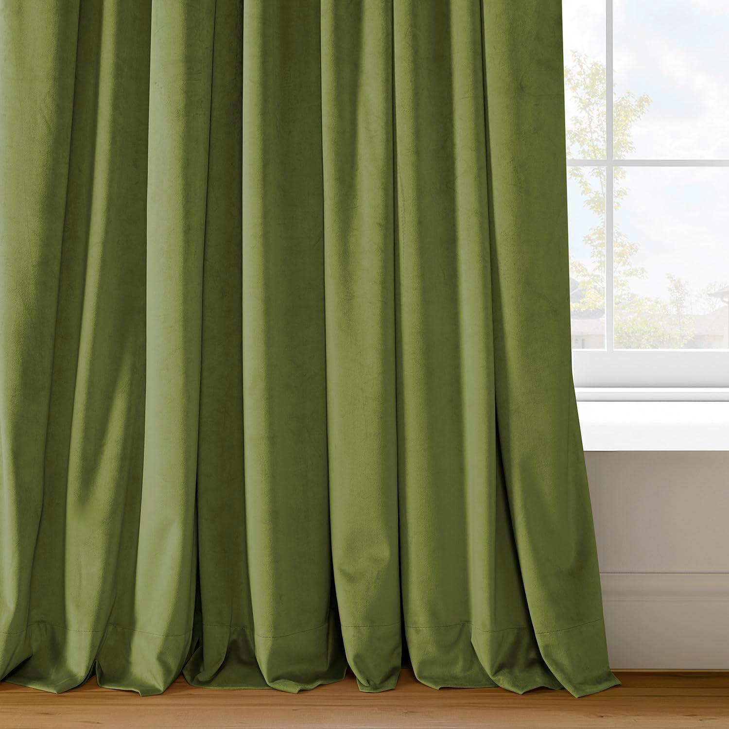 Half Price Drapes Signature Basque Green Velvet Blackout Curtains For Bedroom(1 Panel), 50WX 84L