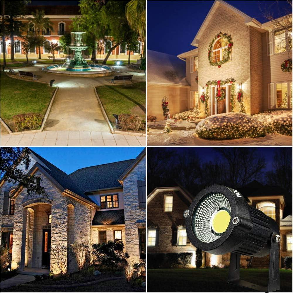Landscape Outdoor,IP65 Waterproof Garden Spotlights,5W AC 120V Yard Flood Light,Metal Ground Stake Lawn,3200K LED Spotlight with 1.5M UL-Listed Cord and 3-Plug (2 Packs)