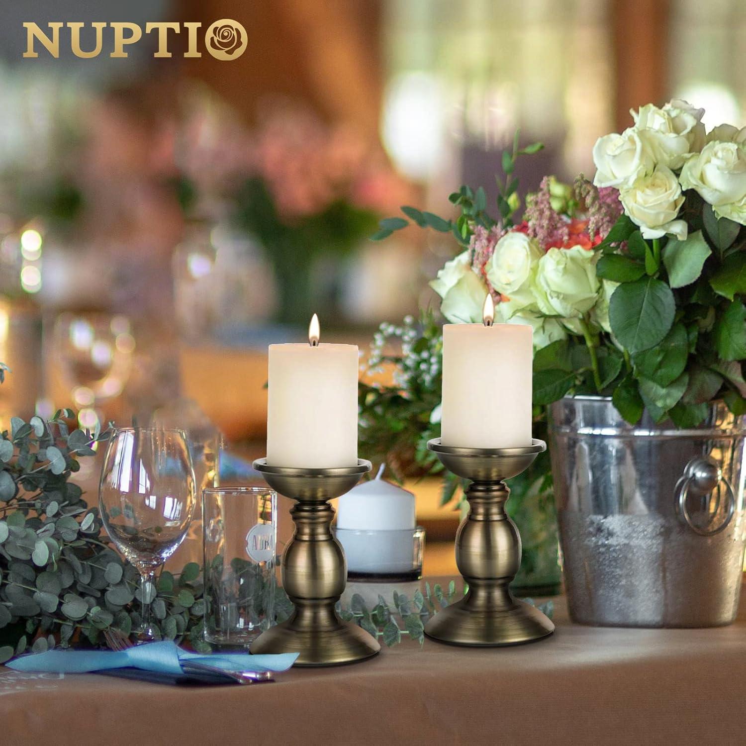 2 Pcs Bronze Iron Pillar Candle Holders, Most Ideal for 3" Pillar Candle, Gifts for Wedding, Party, Home, Spa, Reiki, Votive Candle (2 x S)