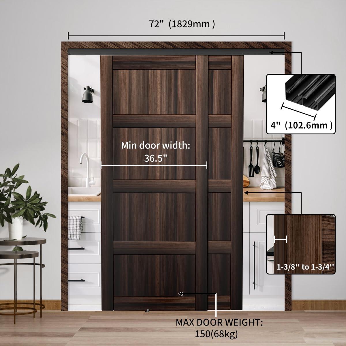 72 in. Black Aluminum Sliding Bypass Track and Hardware Set for 2 Door System
