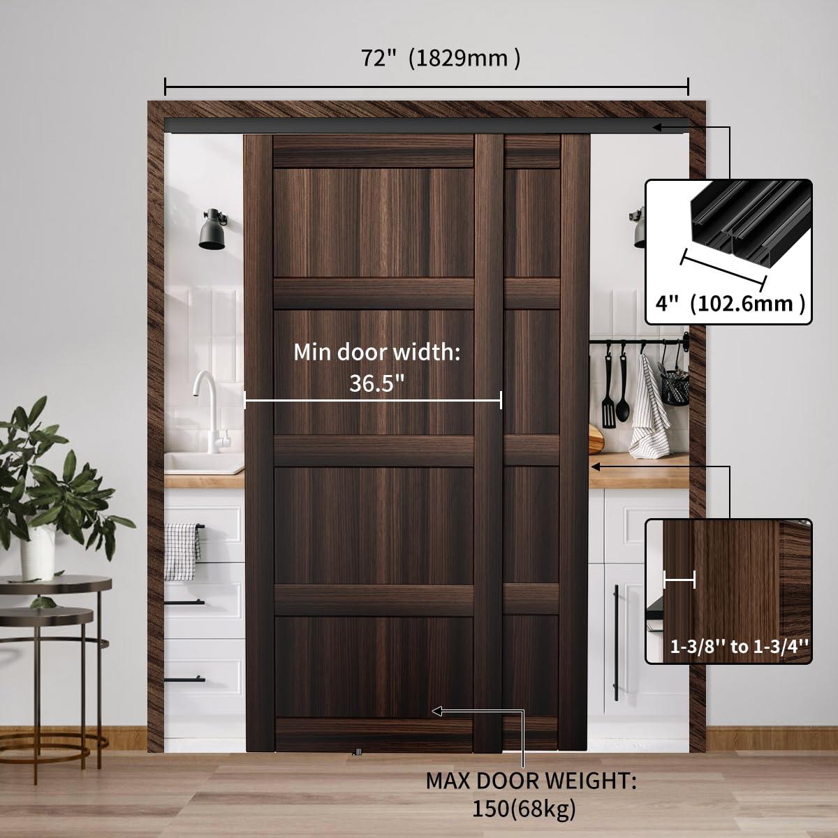 72 in. Black Aluminum Sliding Bypass Track and Hardware Set for 2 Door System